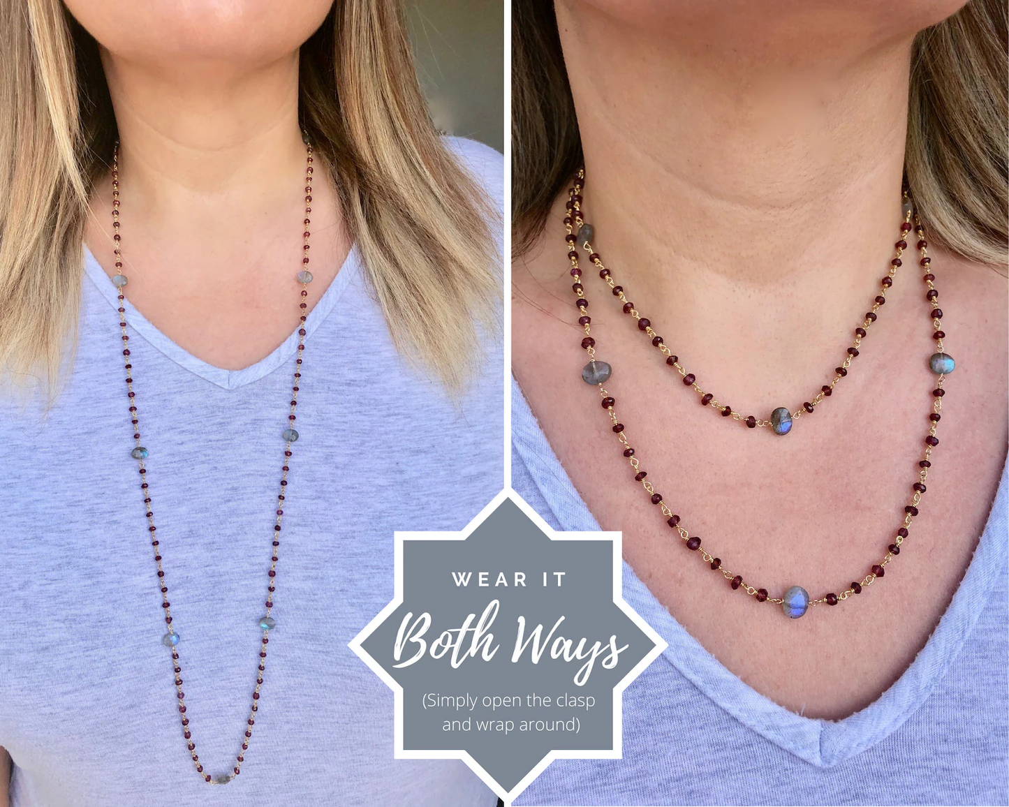 Garnet and Pyrite Long Beaded Necklace