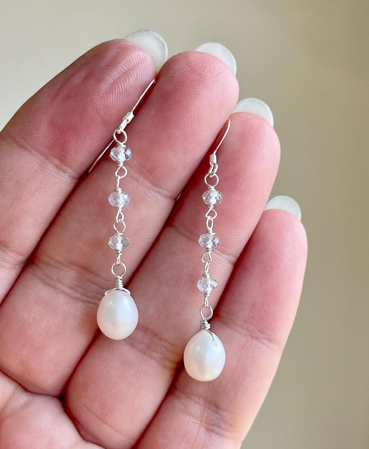 Pearl and Aquamarine Dangle Earrings, March and June Birthstone