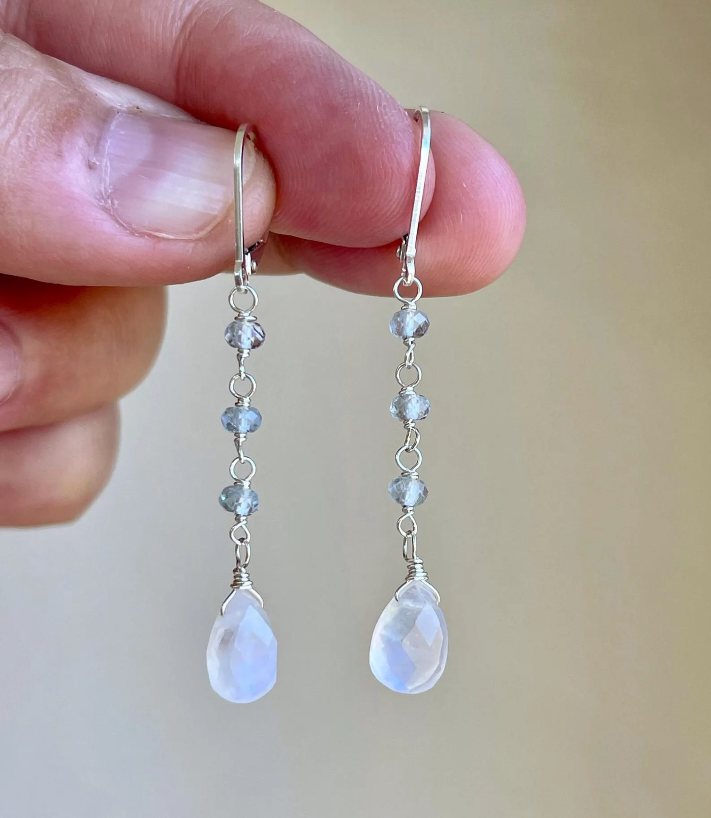 Moonstone and Aquamarine Dangle Earrings