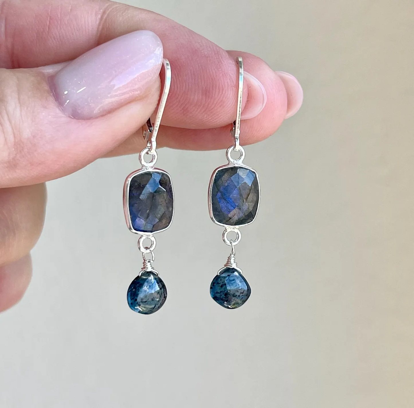 Labradorite and Blue Tourmaline Earrings