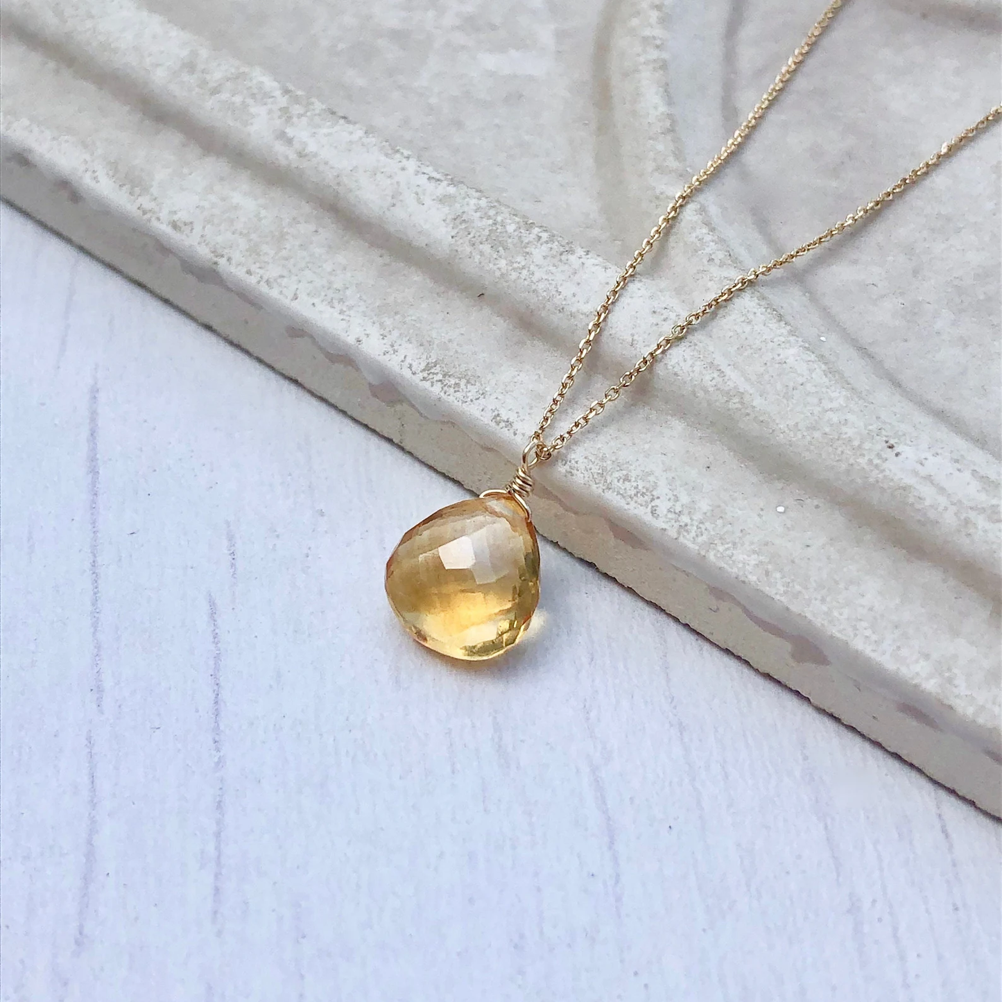 Yellow Topaz Teardrop Necklace- Solid 14k Gold November Birthstone