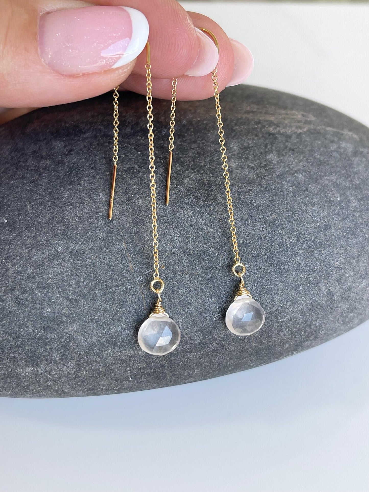 Rose Quartz Threader Earrings