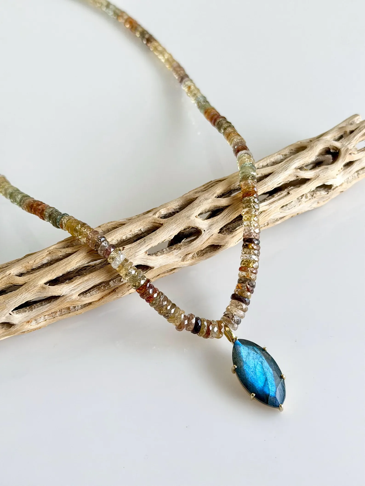 Natural Sapphire and Labradorite Statement Necklace,
