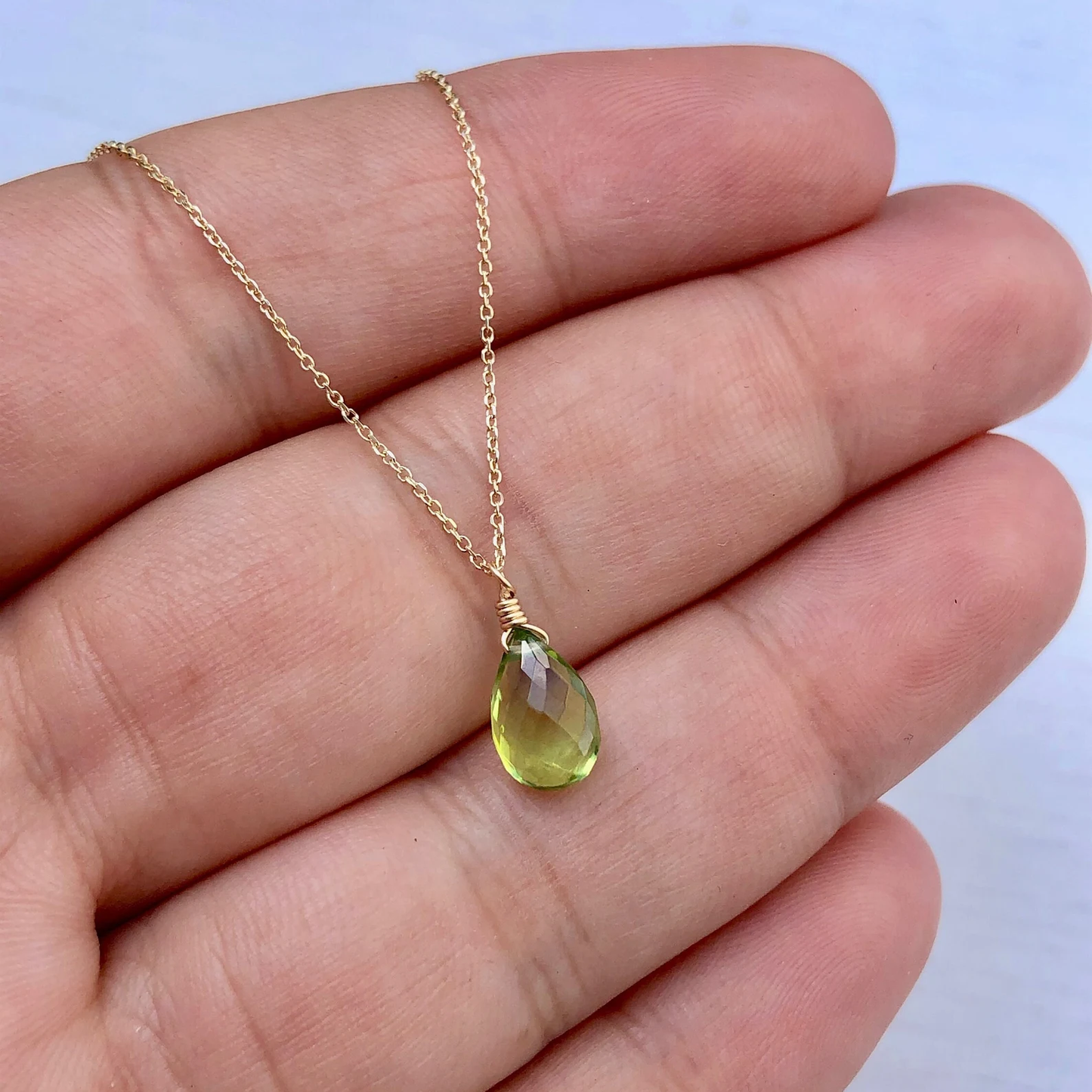 Peridot Necklace, August Birthstone, Solid 14k Gold Teardrop Jewelry