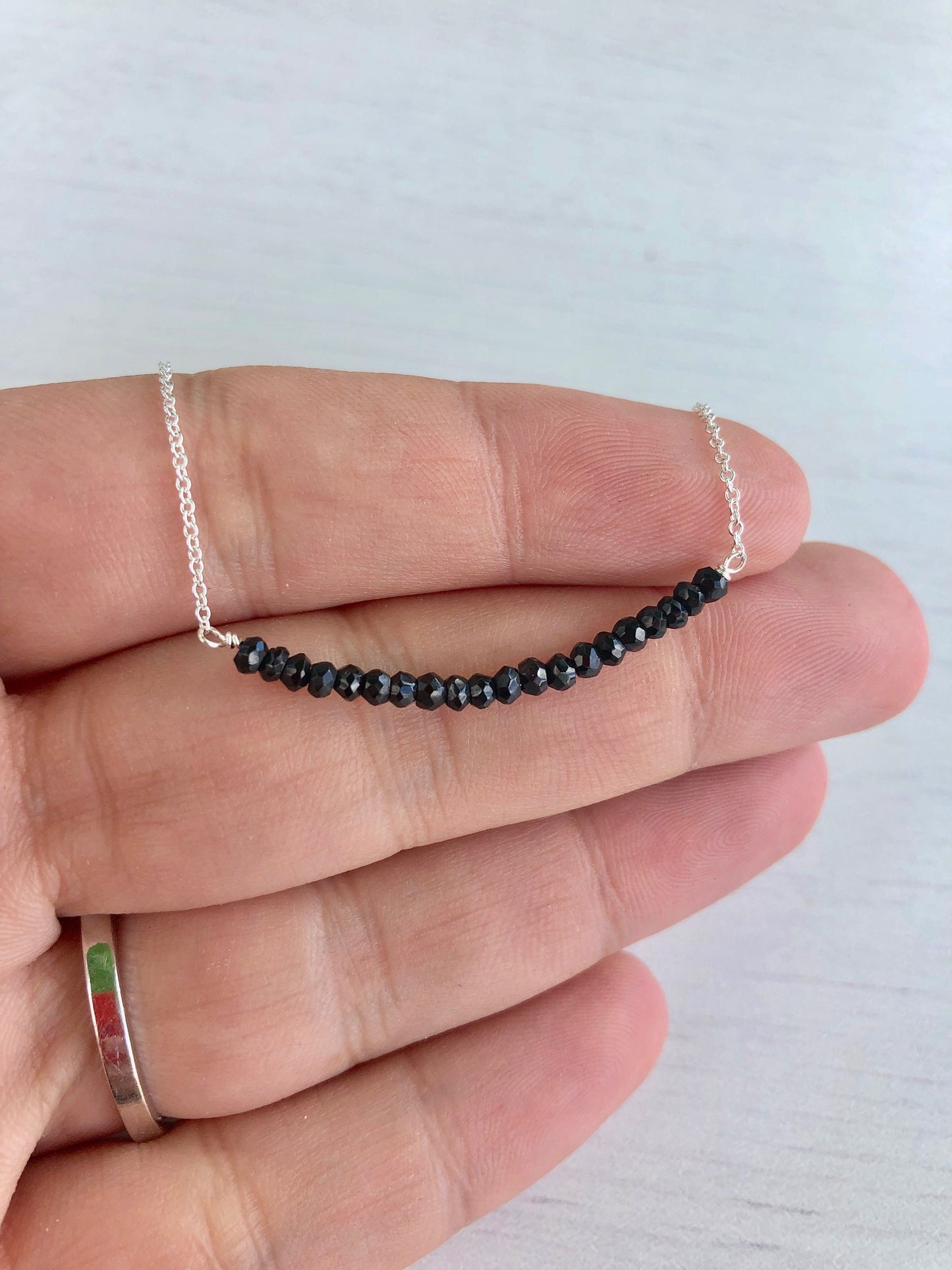 Black Onyx Beaded Bar Necklace