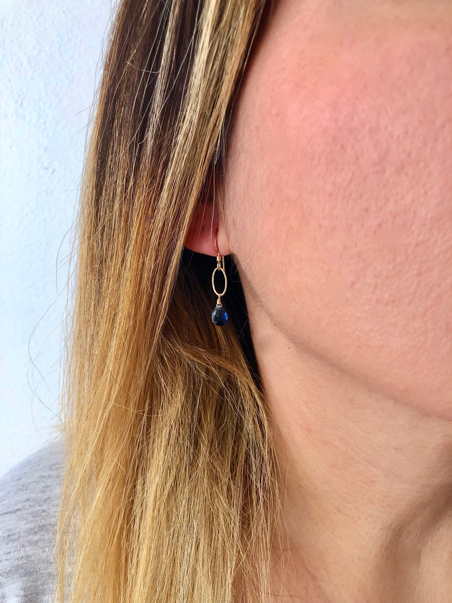 Blue Sapphire Teardrop Oval Link Earrings
