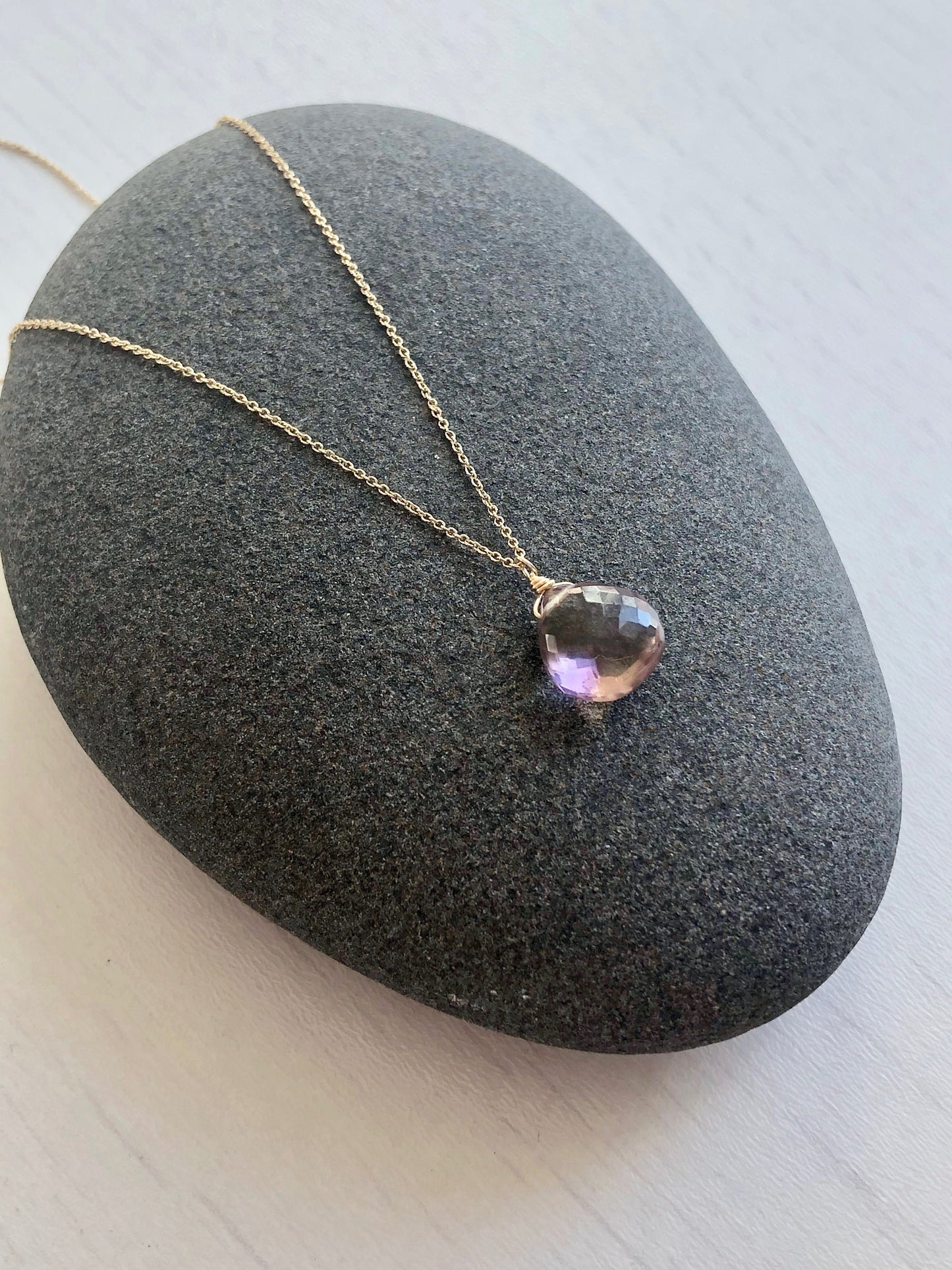 Ametrine Solid 14k Gold Teardrop Necklace, Ametrine Teardrop Pendant, Real Solid 14k Purple Ametrine Pendant, Gift for mother, February gift