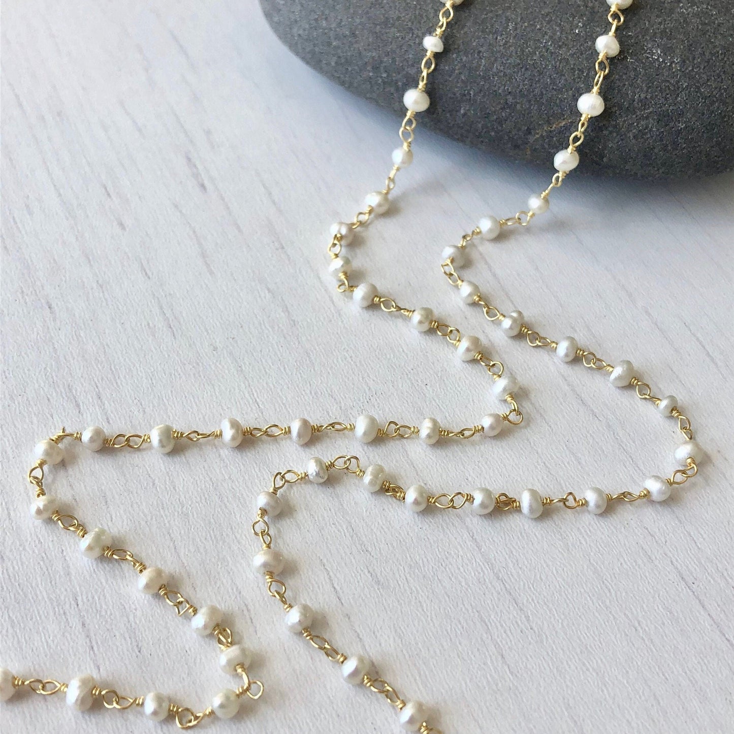 White Pearl Long Beaded Layering Necklace
