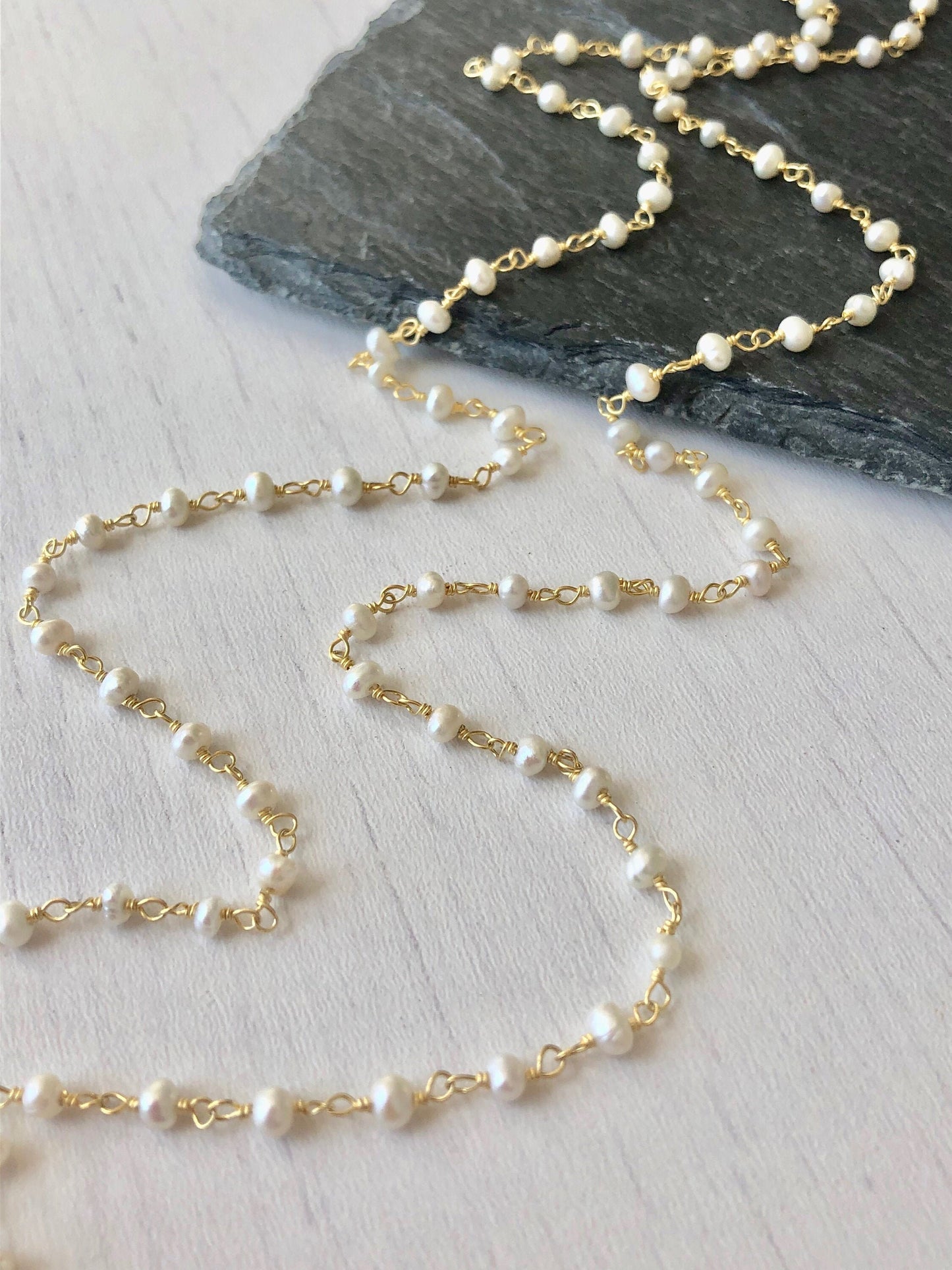 White Pearl Long Beaded Layering Necklace