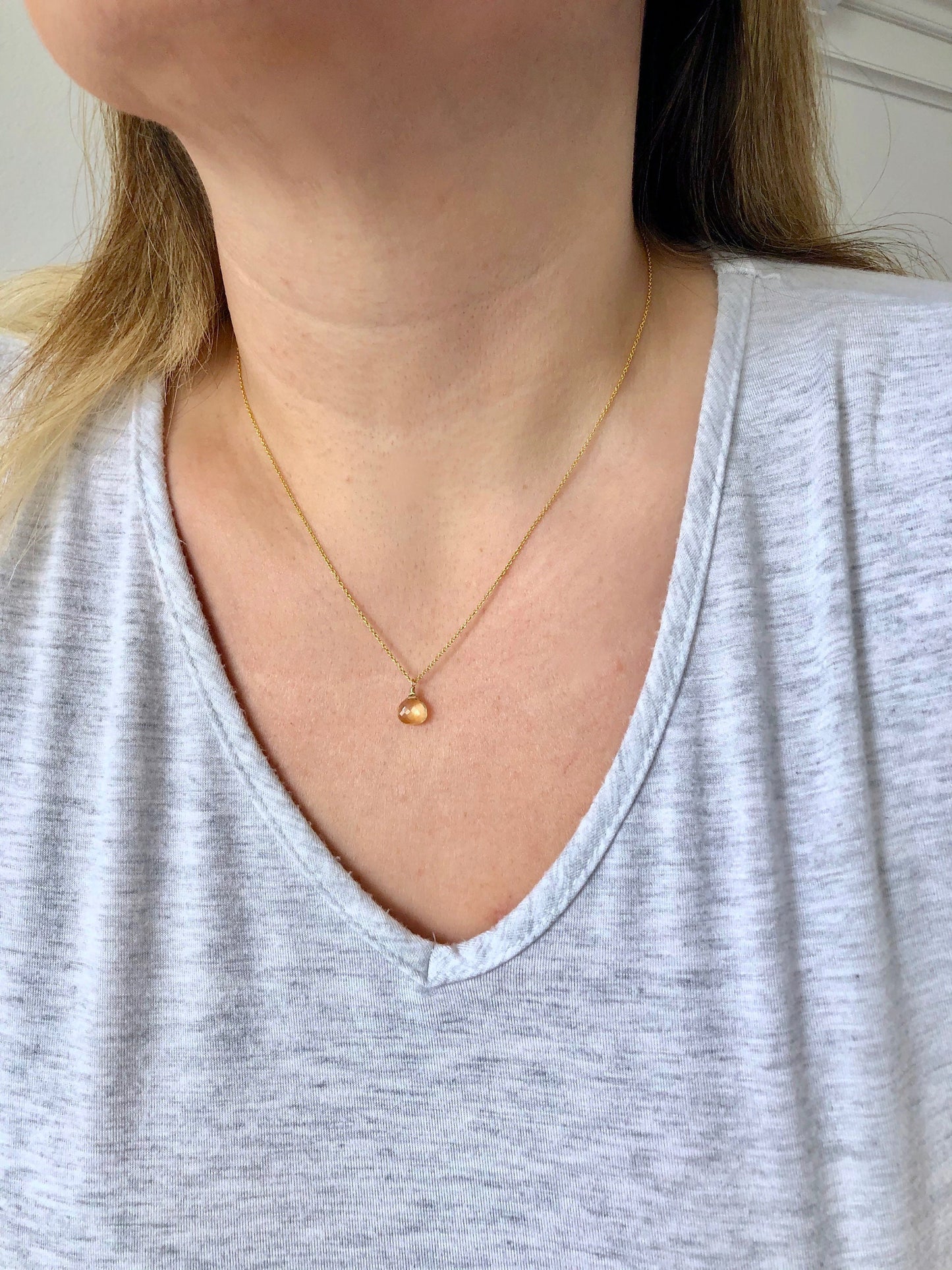 Citrine Teardrop Necklace- November Birthstone