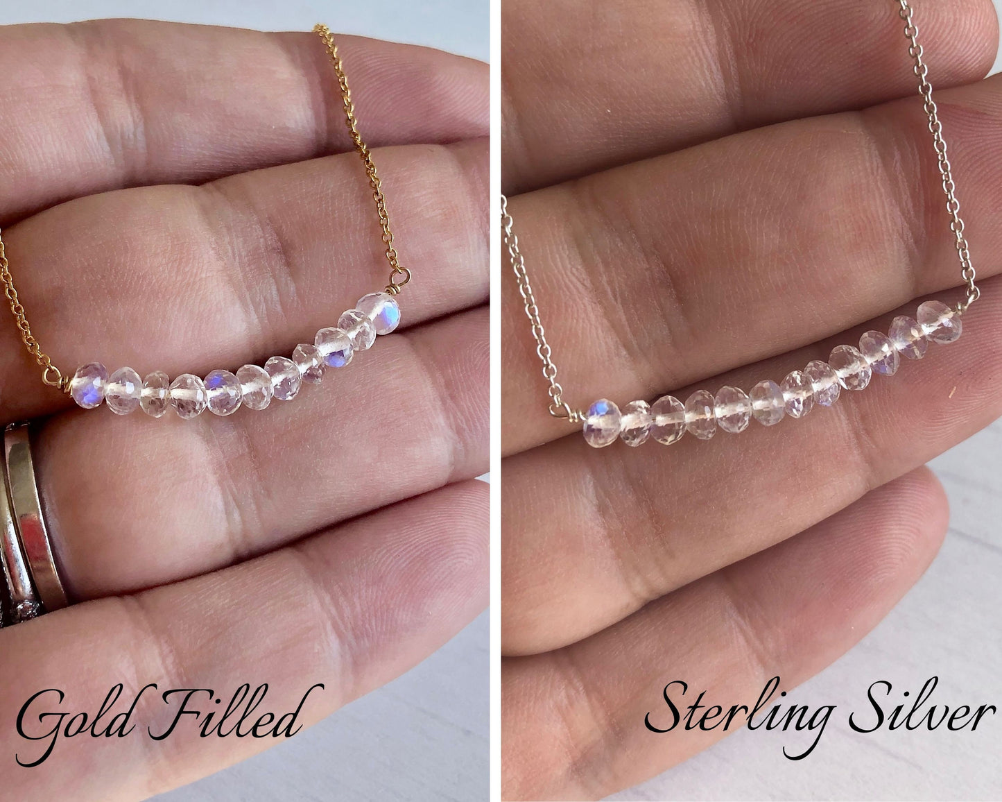 Rainbow Moonstone Beaded Bar Necklace