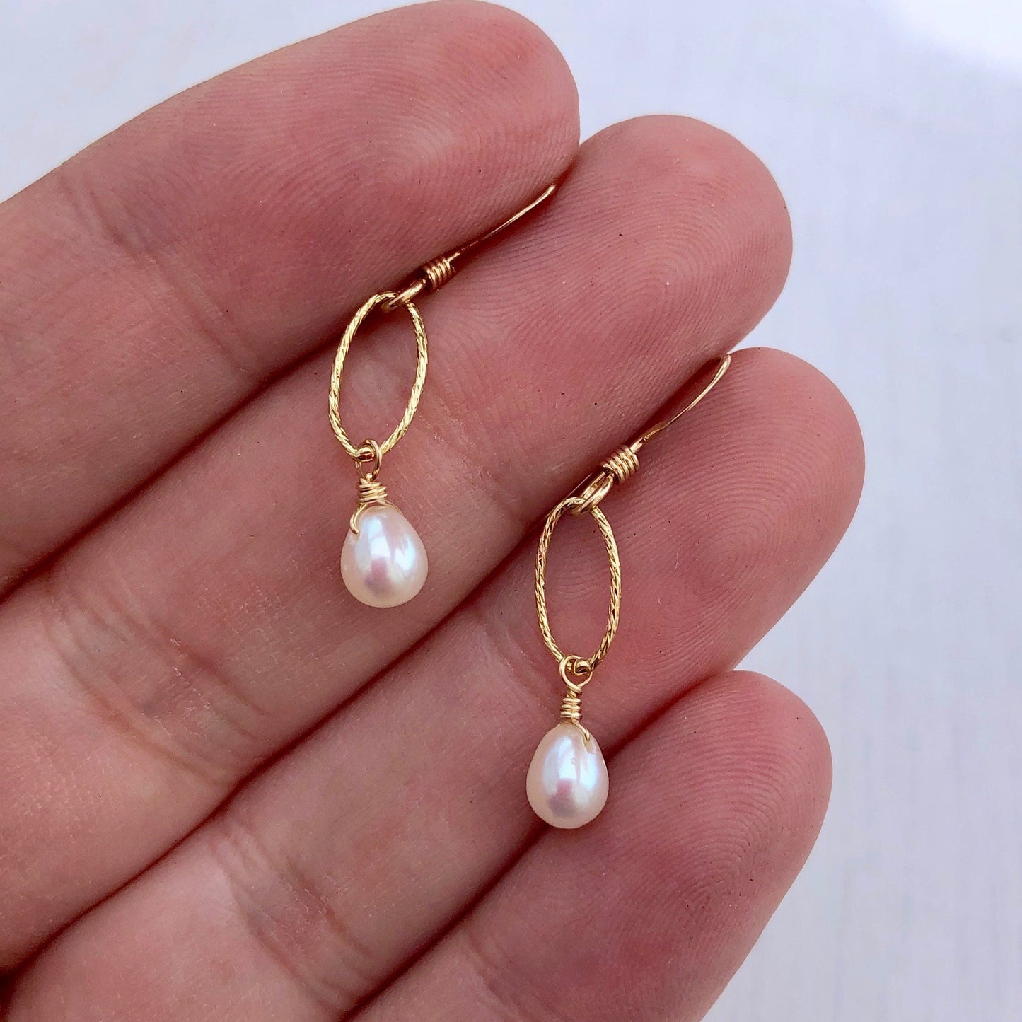 White Pearl Oval Link Earrings