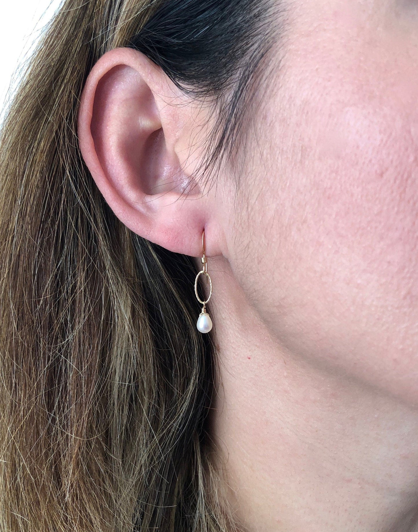 White Pearl Oval Link Earrings