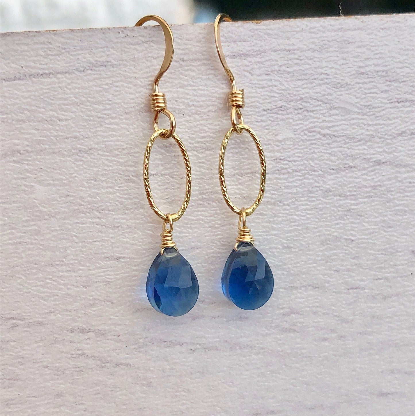 Blue Sapphire Teardrop Oval Link Earrings