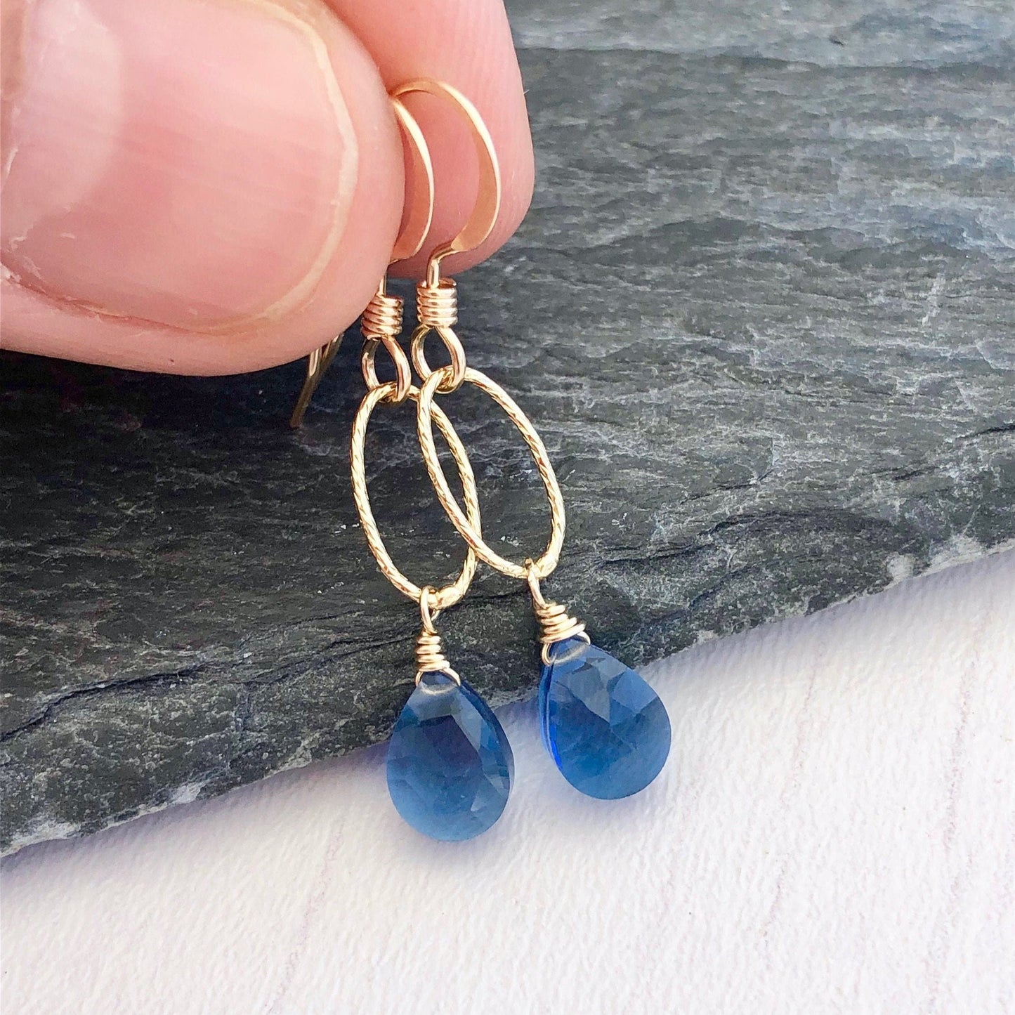 Blue Sapphire Teardrop Oval Link Earrings