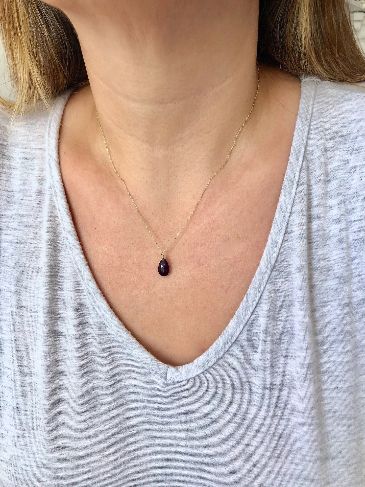 Amethyst Teardrop Necklace in Solid 14k Gold