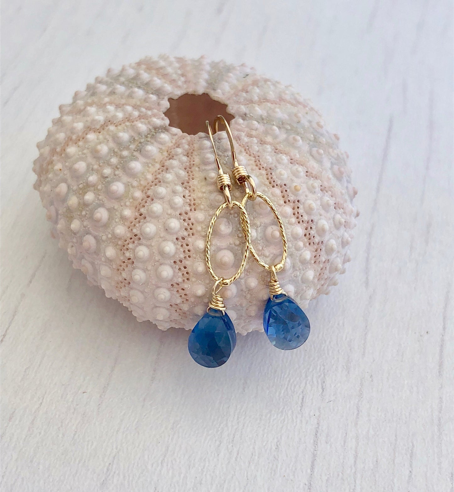 Blue Sapphire Teardrop Oval Link Earrings