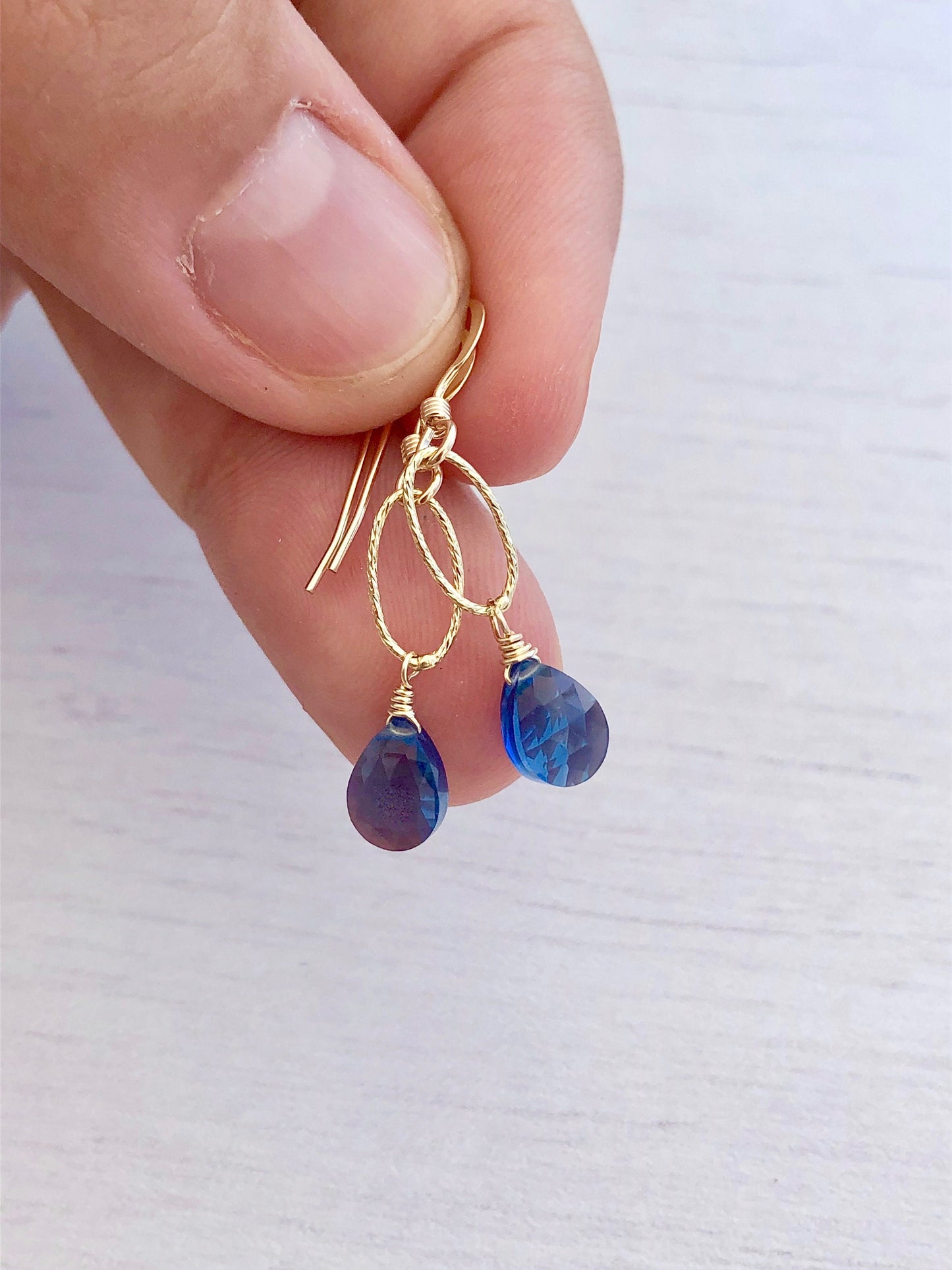 Blue Sapphire Teardrop Oval Link Earrings
