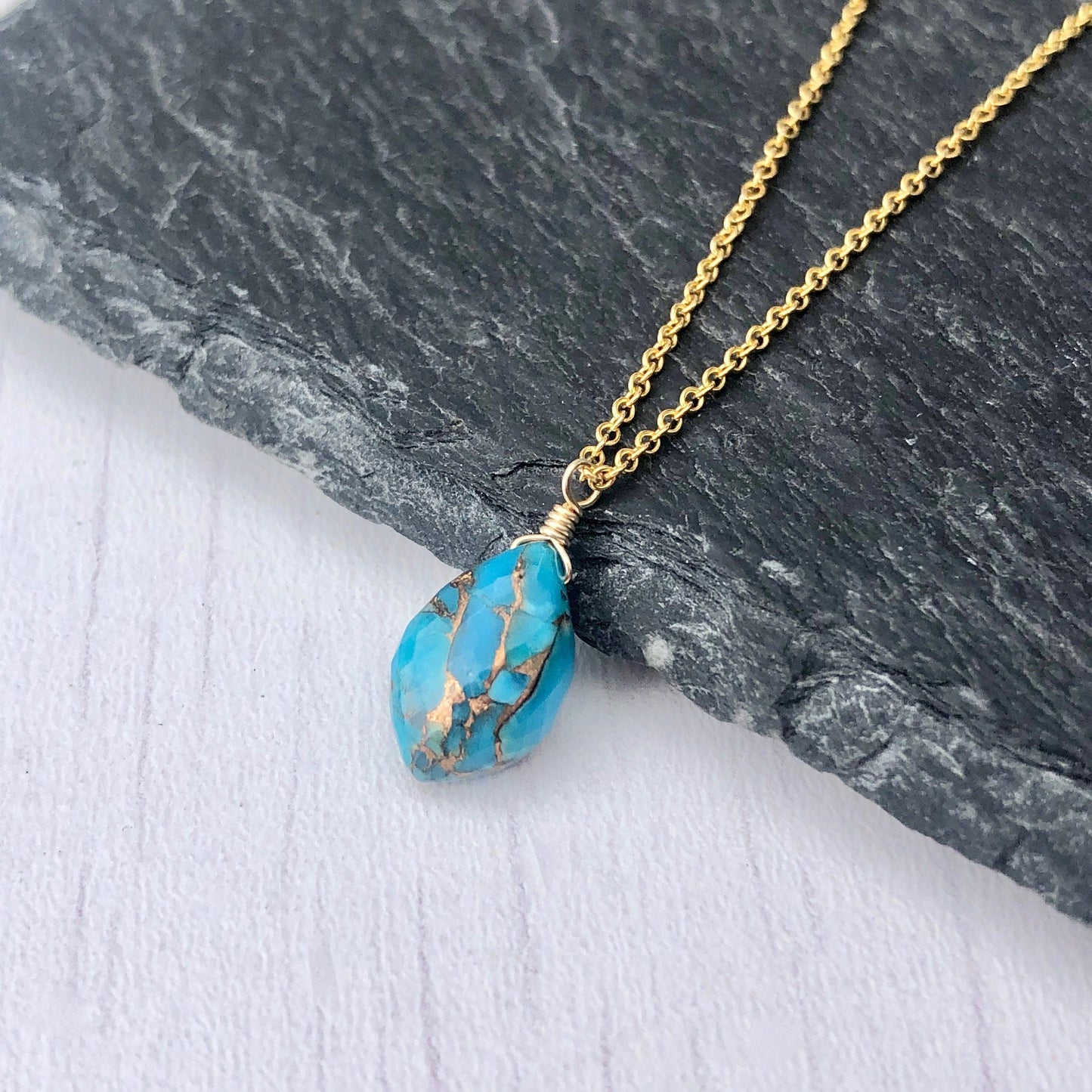 Copper Turquoise Teardrop Necklace