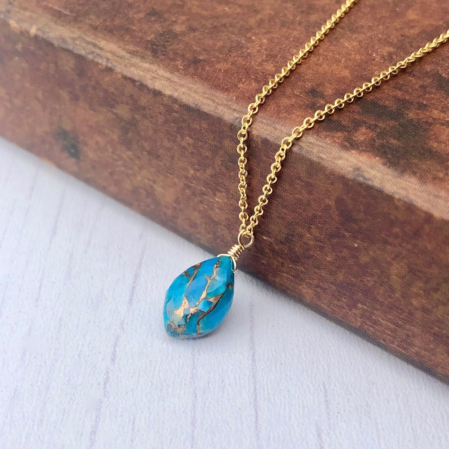 Copper Turquoise Teardrop Necklace