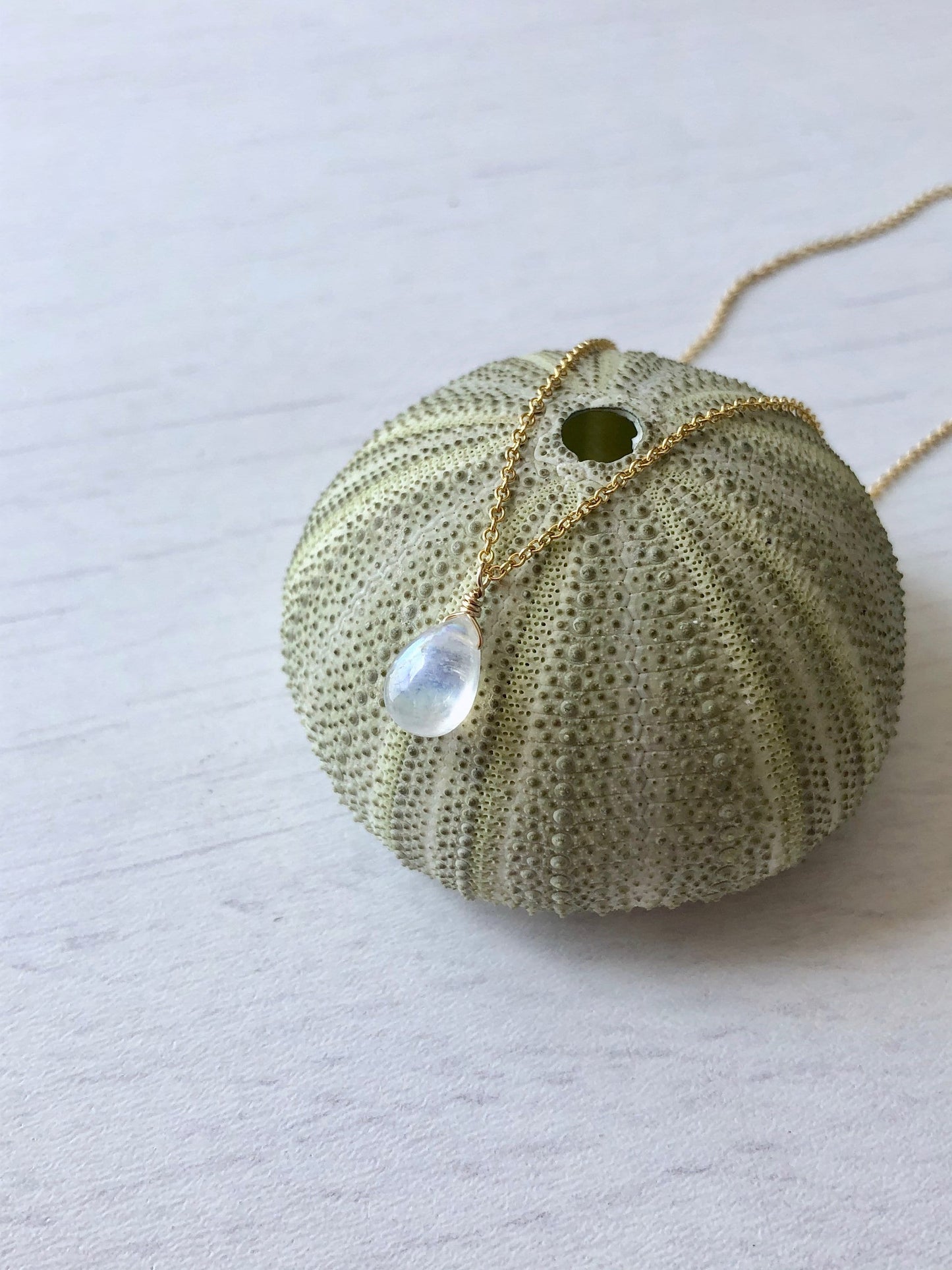 Rainbow Moonstone Necklace, Smooth Rainbow Moonstone Teardrop Pendant