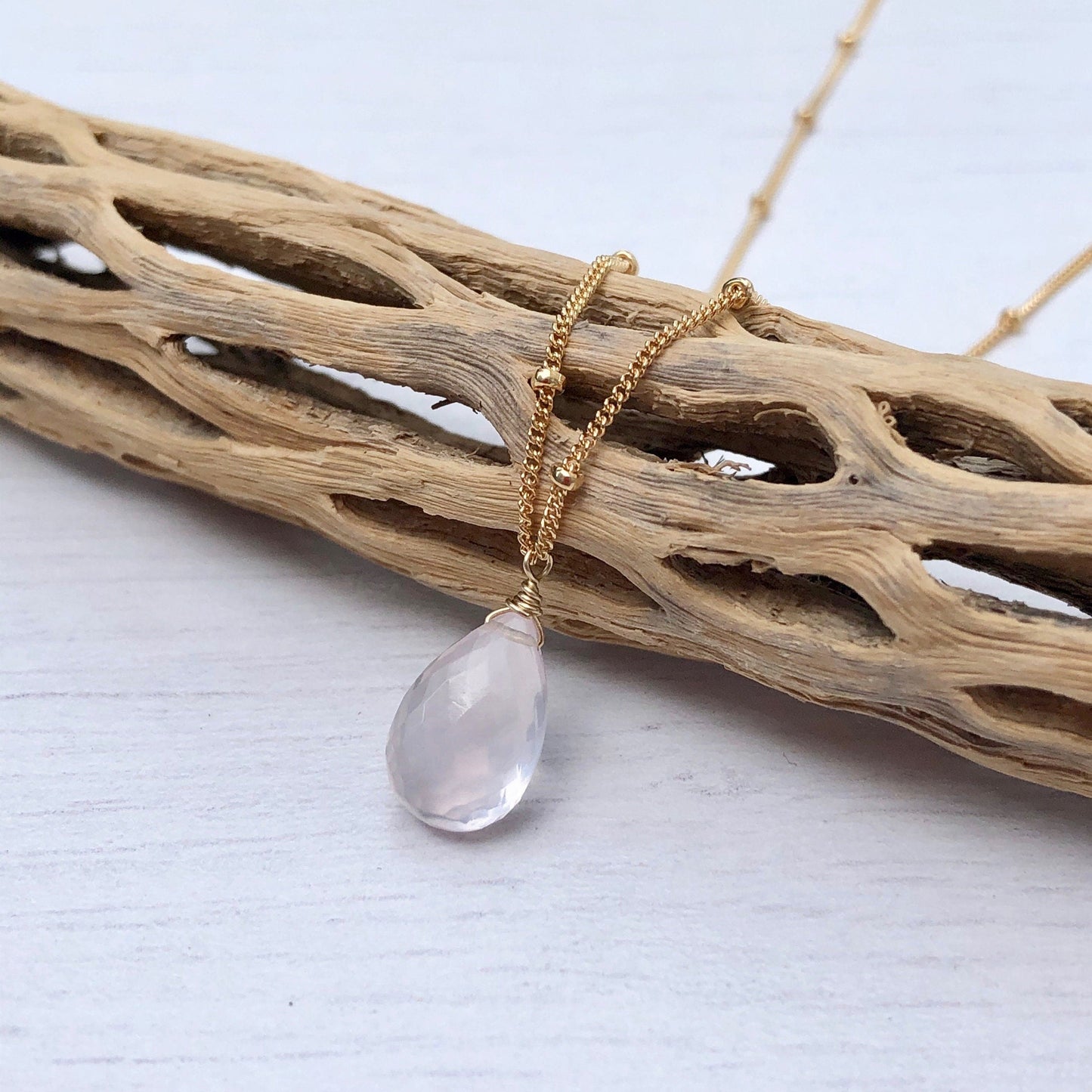 Rose Quartz Teardrop Necklace