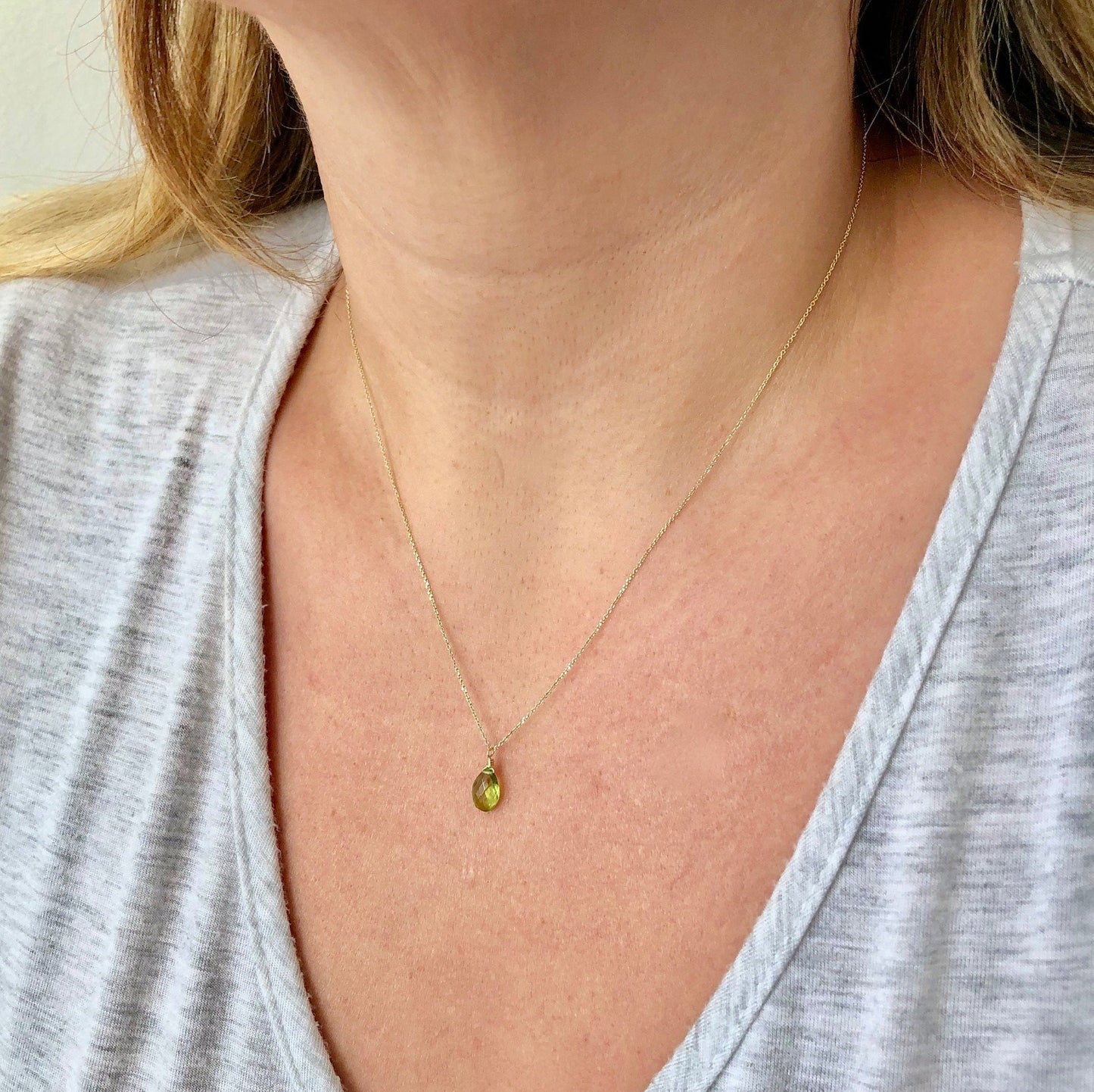 Peridot Necklace, August Birthstone, Green Peridot Pendant, Solid 14k Gold, Peridot Jewelry