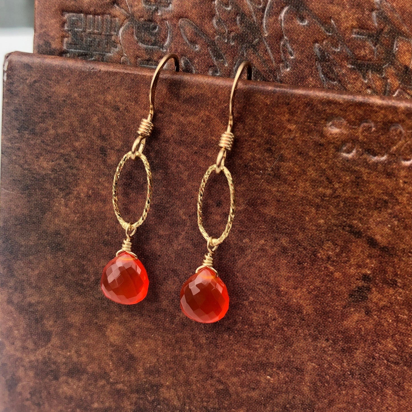 Carnelian Oval Link Earrings