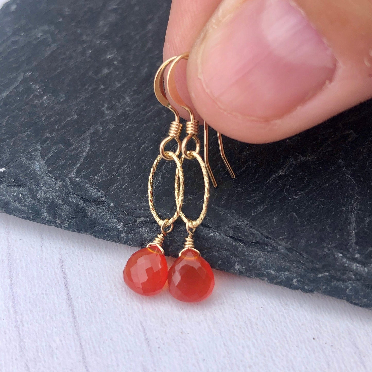Carnelian Oval Link Earrings