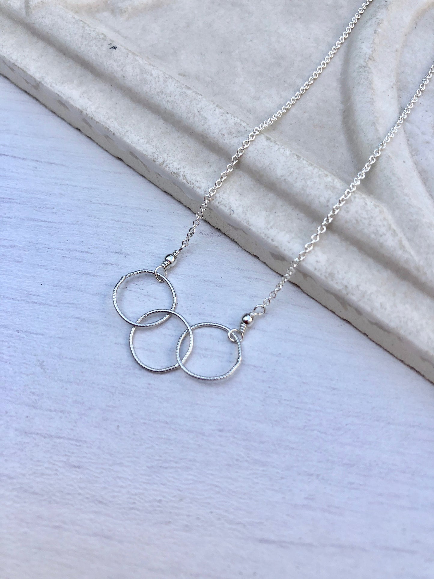 Three Circle Silver Necklace, 3 interlocked circles, sisters gift, Minimalist Layering Necklace