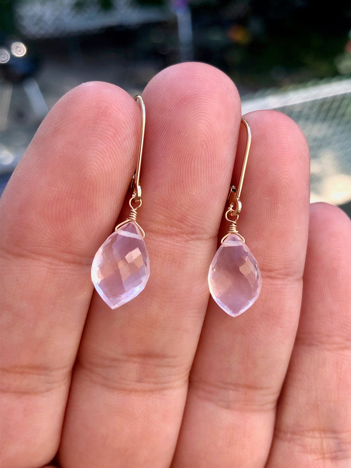 Rose Quartz Teardrop Earrings- Solid 14k Gold