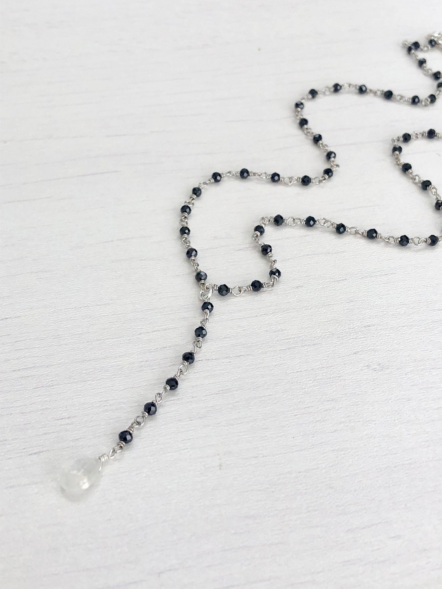 Onyx and Moonstone Lariat Necklace