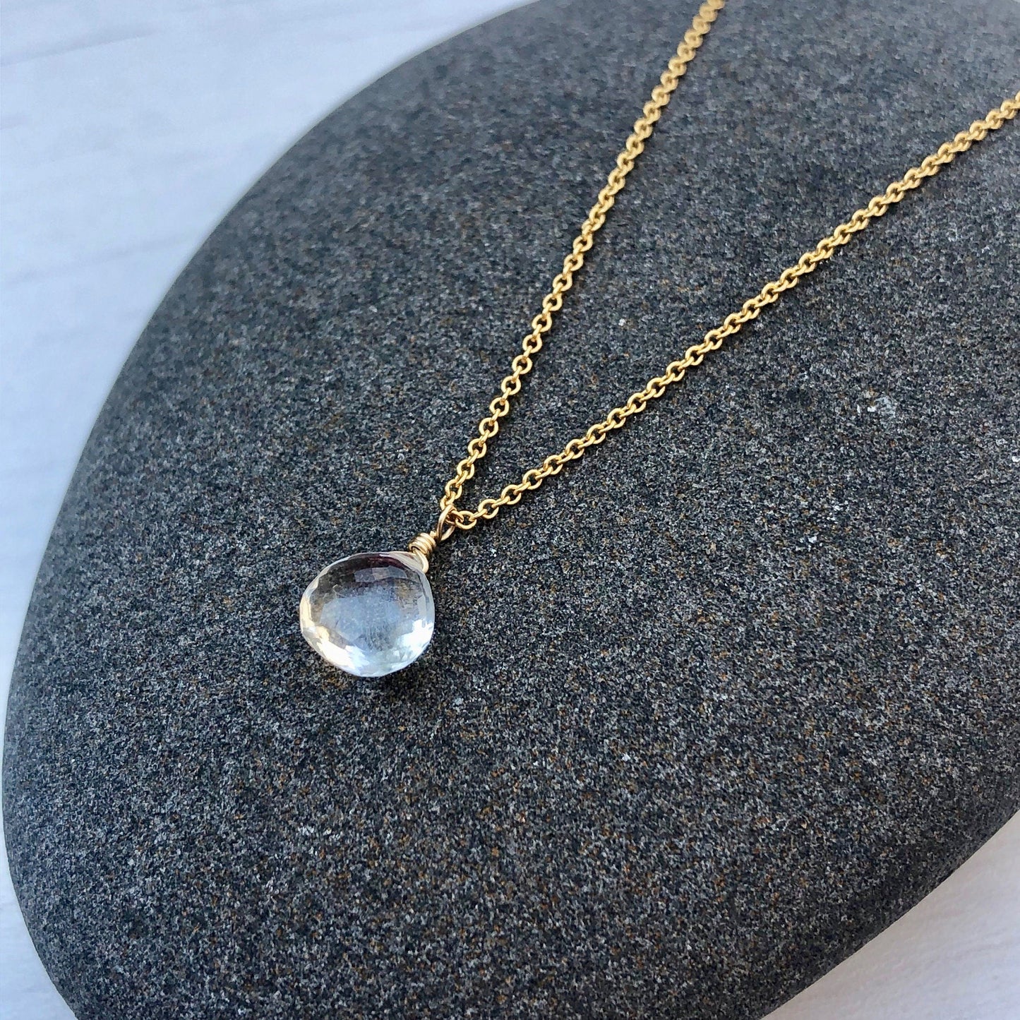 White Topaz Teardrop Necklace- April Birthstone