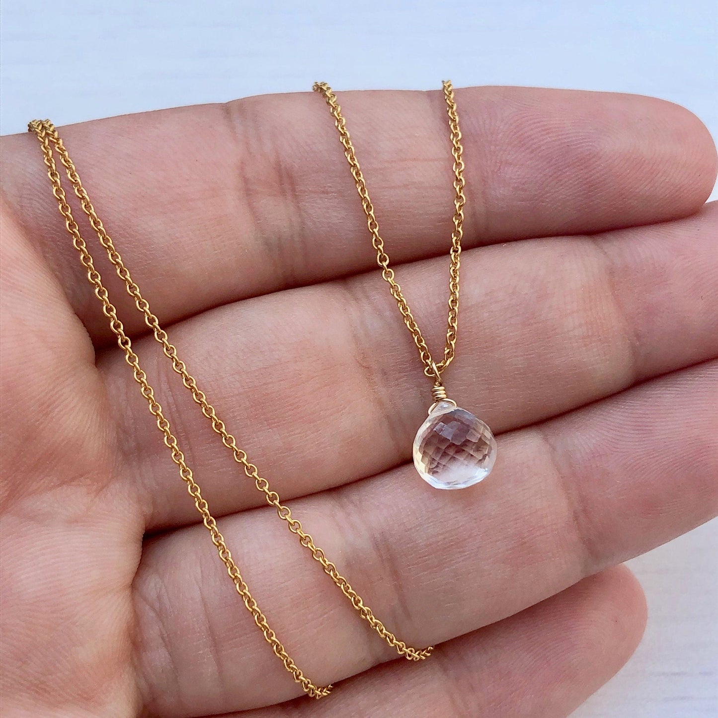 White Topaz Teardrop Necklace- April Birthstone