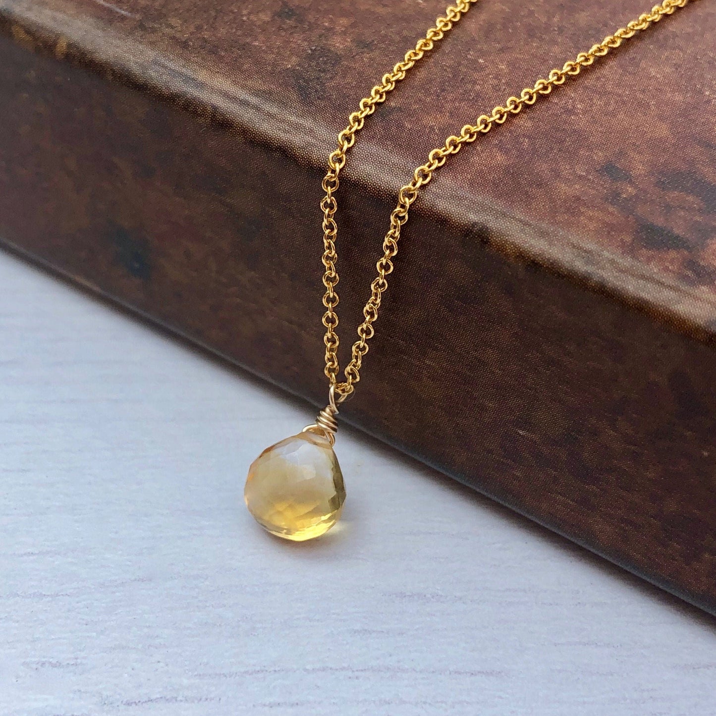 Citrine Teardrop Necklace- November Birthstone
