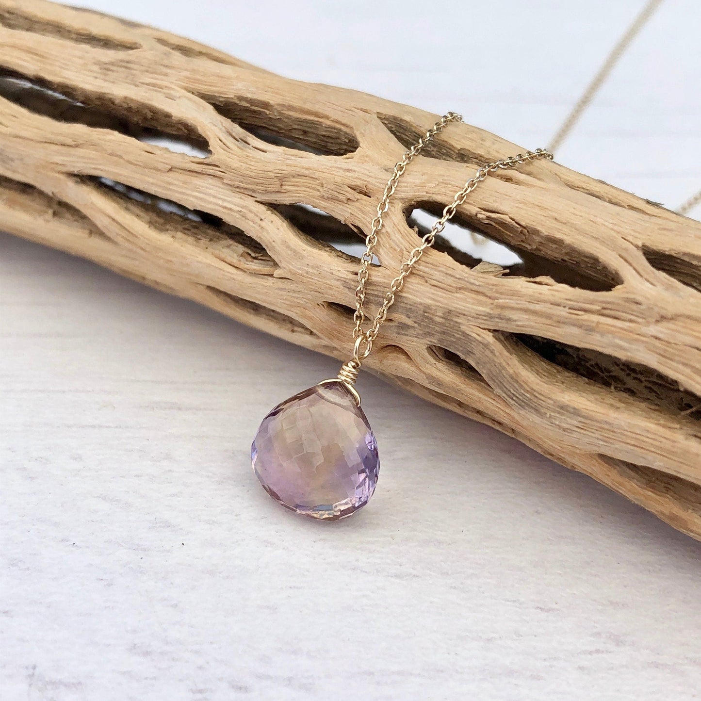 Ametrine Solid 14k Gold Teardrop Necklace, February Birthstone