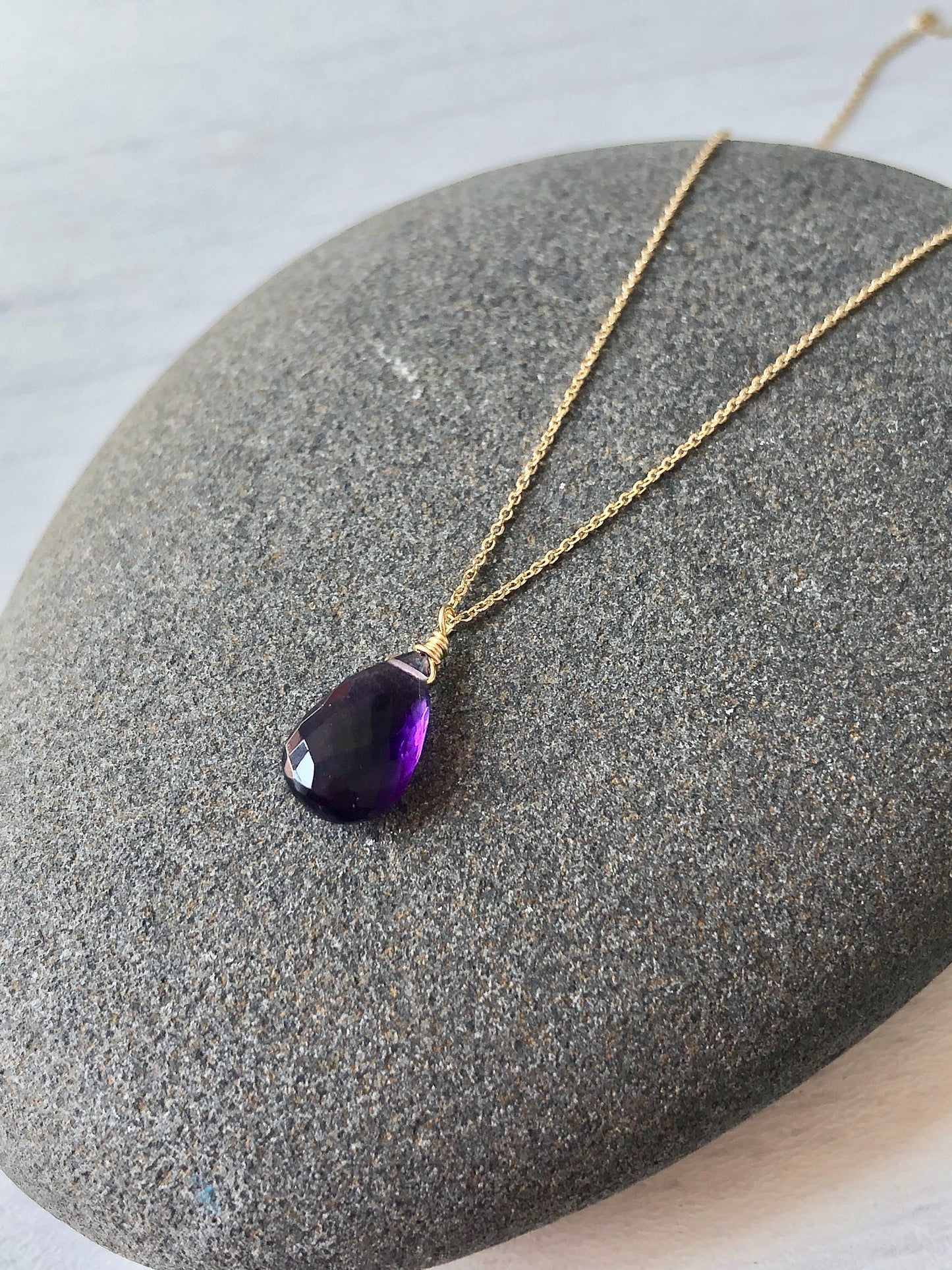 Amethyst Teardrop Necklace in Solid 14k Gold