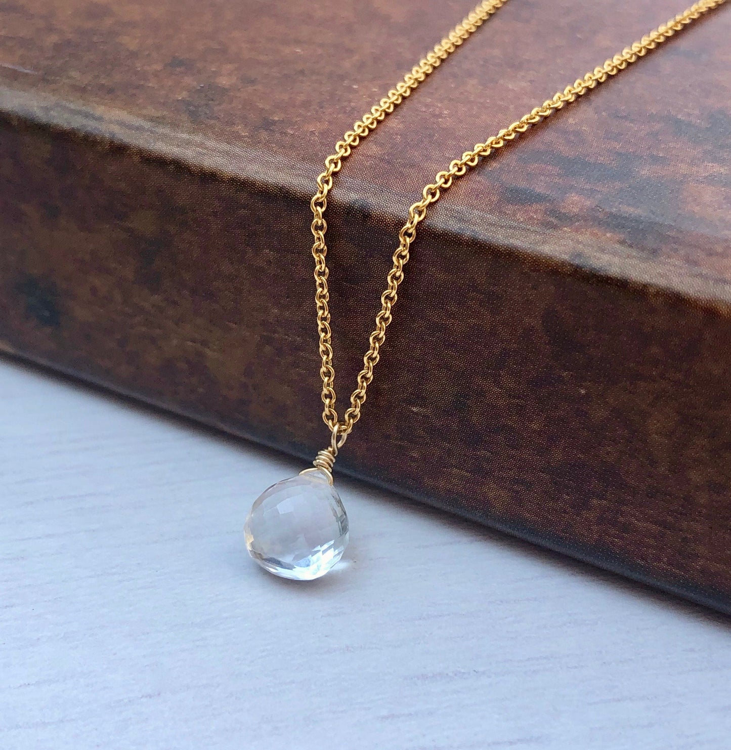 White Topaz Teardrop Necklace- April Birthstone