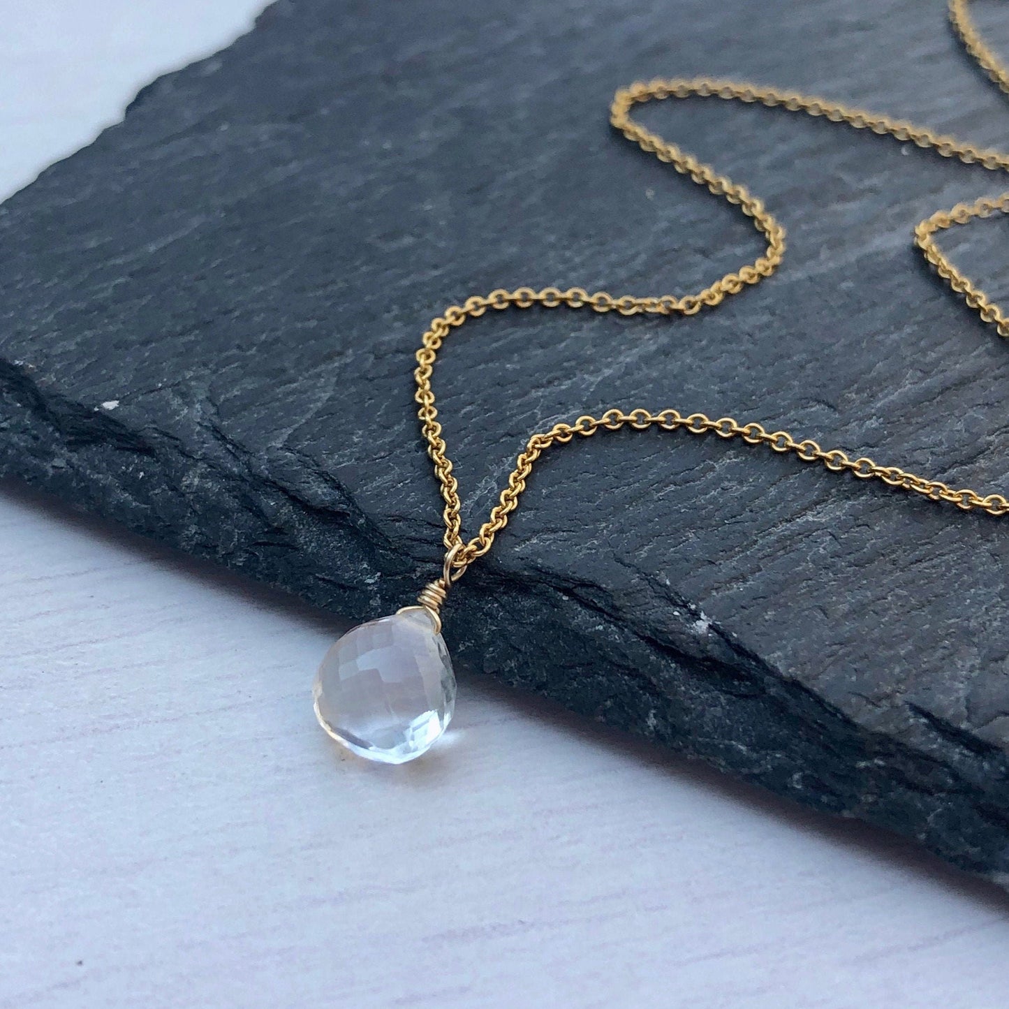 White Topaz Teardrop Necklace- April Birthstone