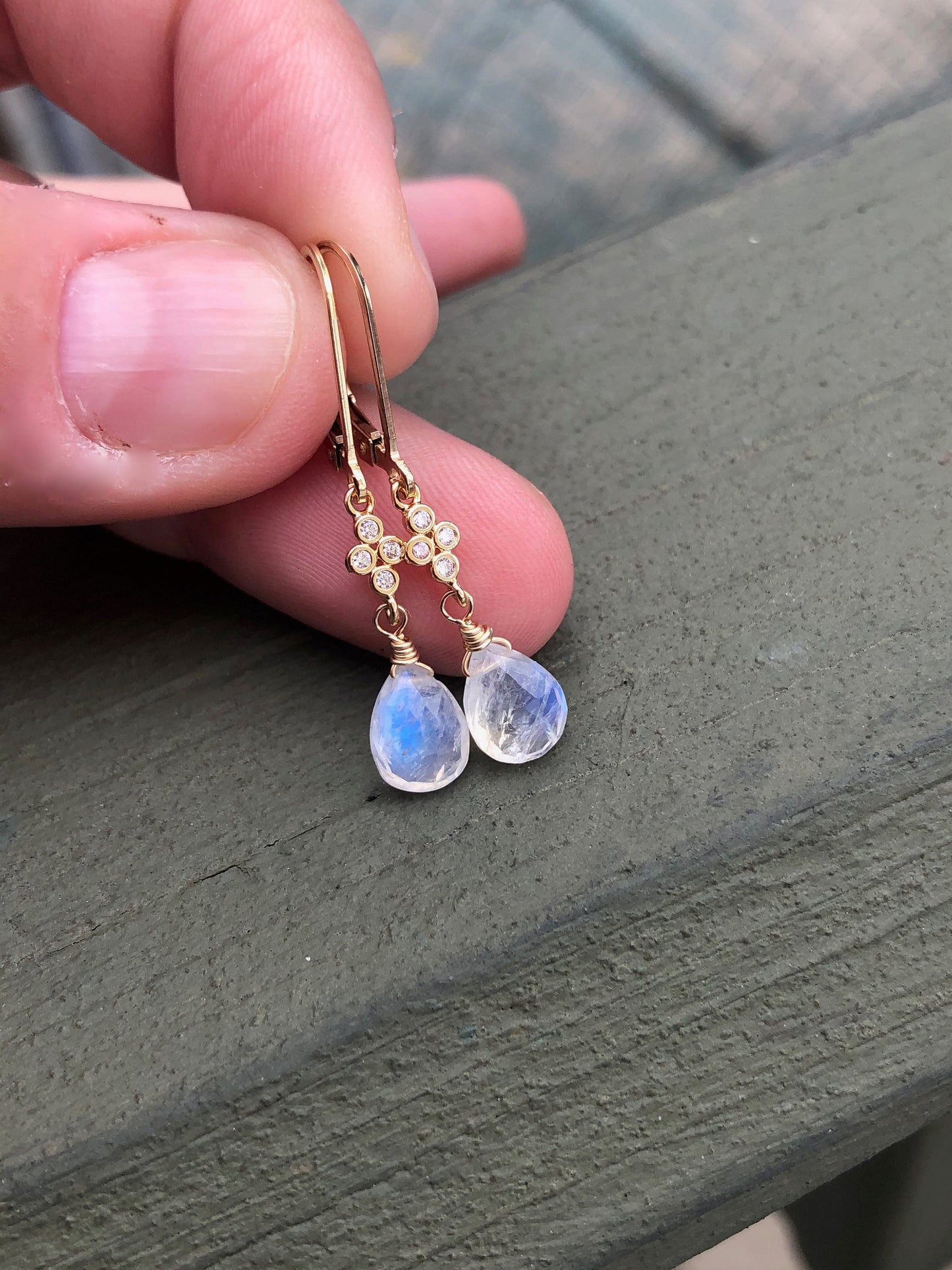 Rainbow Moonstone Teardrop Earrings