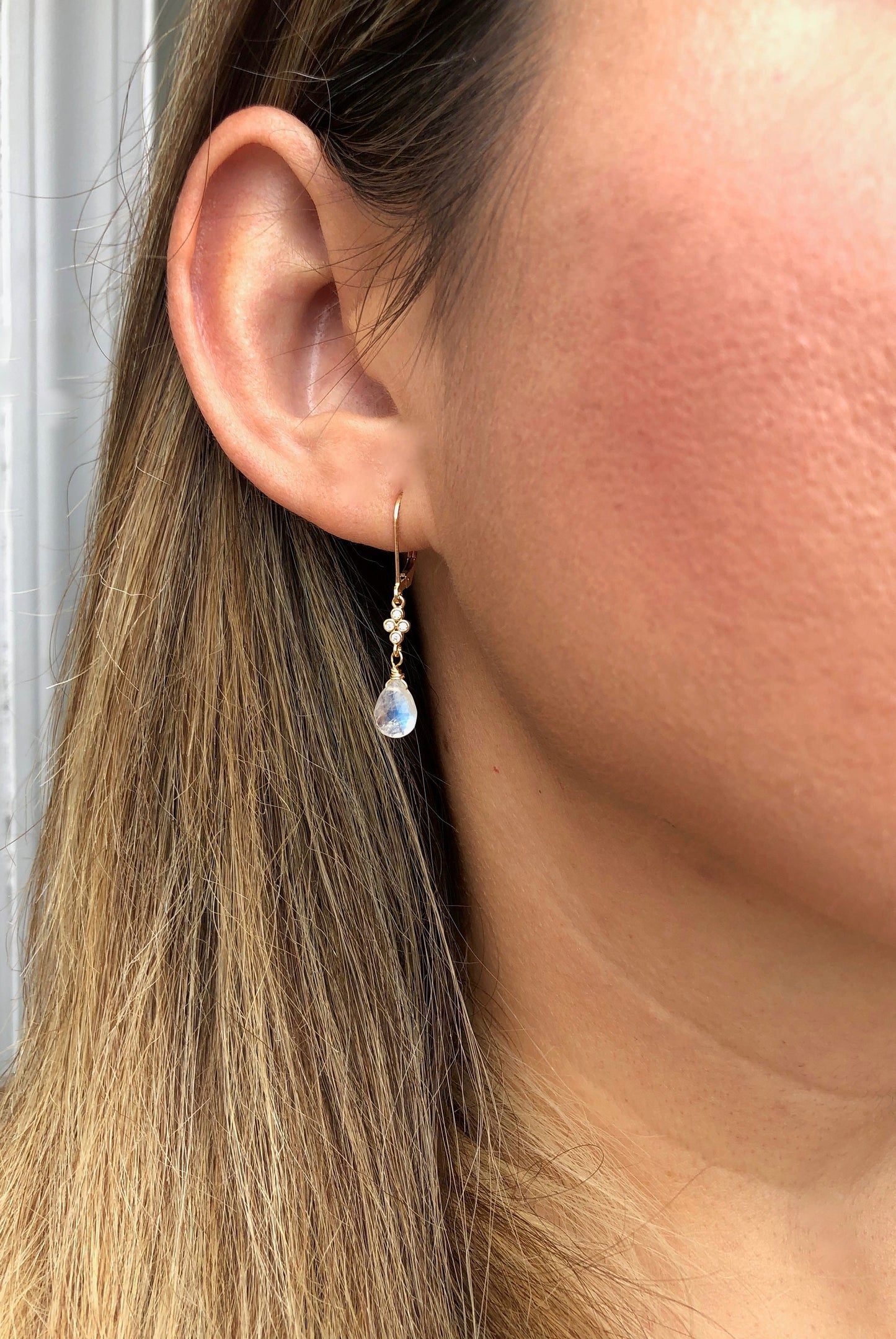 Rainbow Moonstone Teardrop Earrings