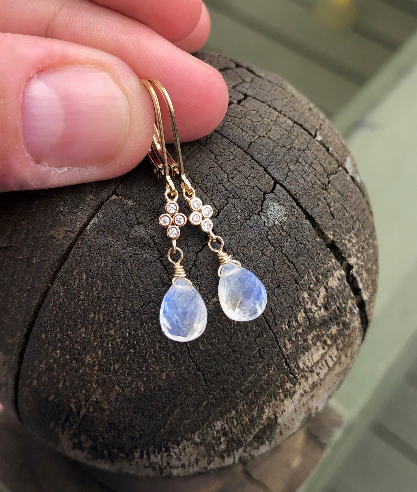Rainbow Moonstone Teardrop Earrings