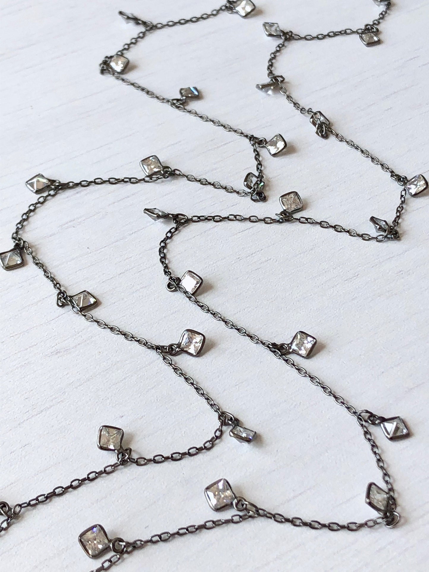 Crystal Layering Oxidized Silver Necklace