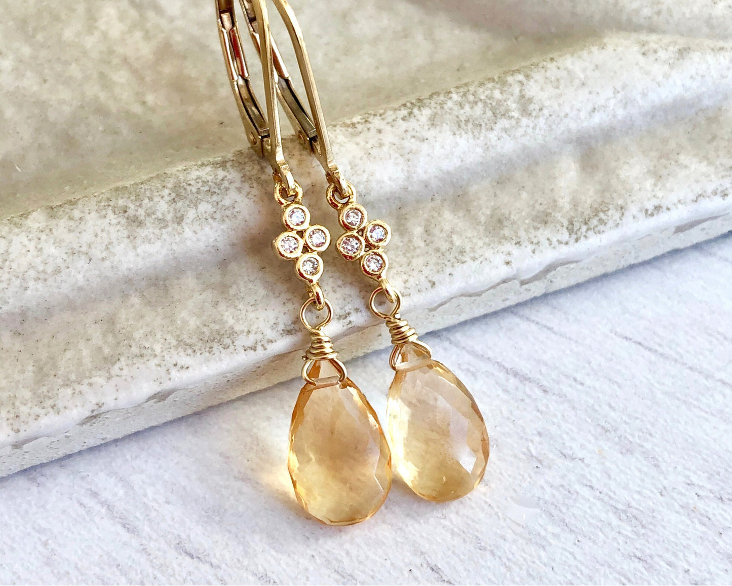 Yellow Topaz Teardrop Earrings- November Birthstone
