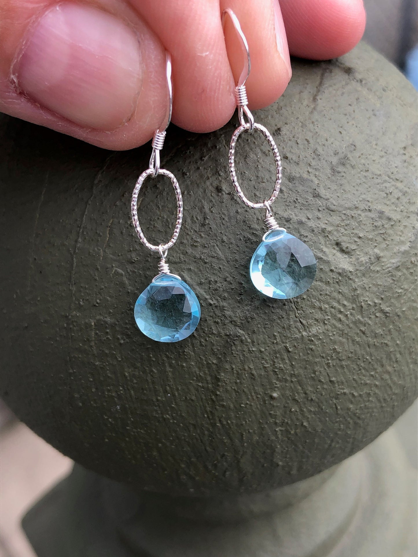 Blue Topaz Oval Link Earrings- December Birthstone
