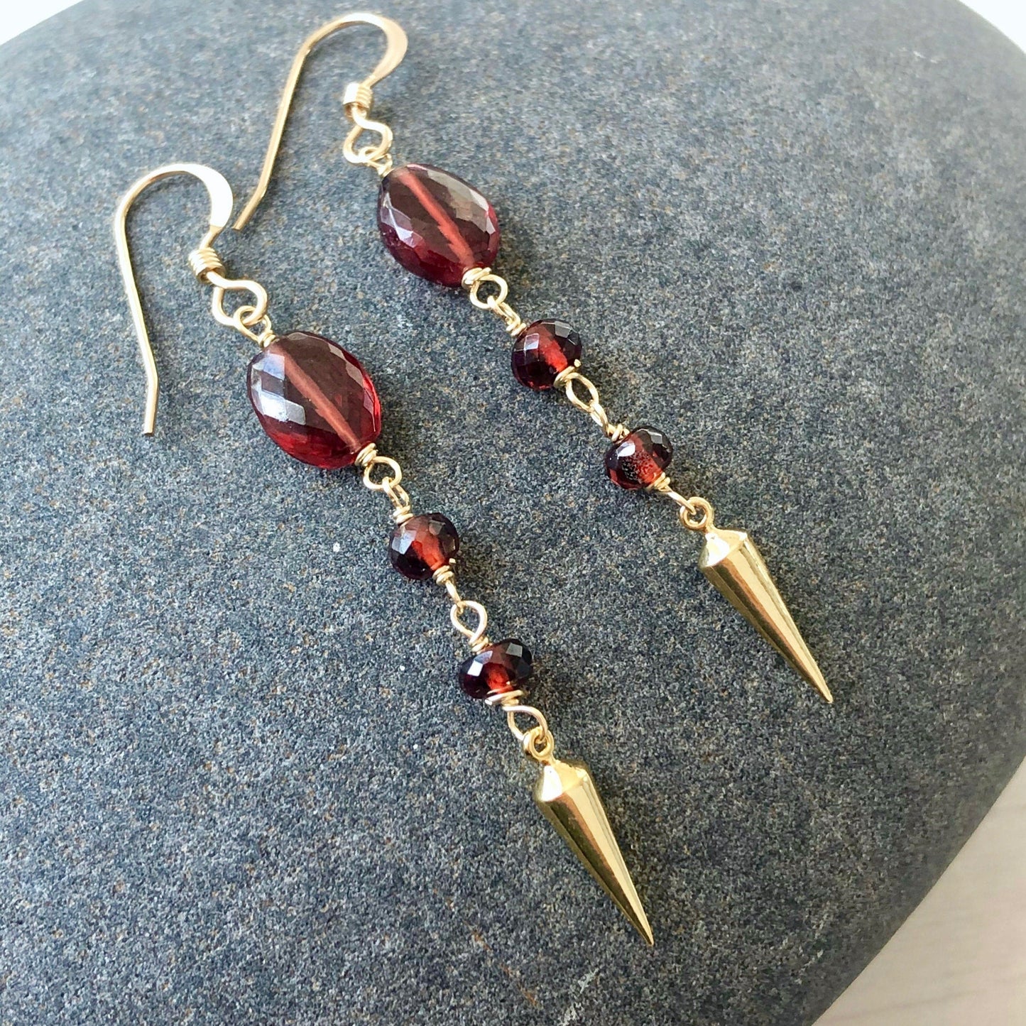 Garnet Pointy Long Earrings- January Birthstone