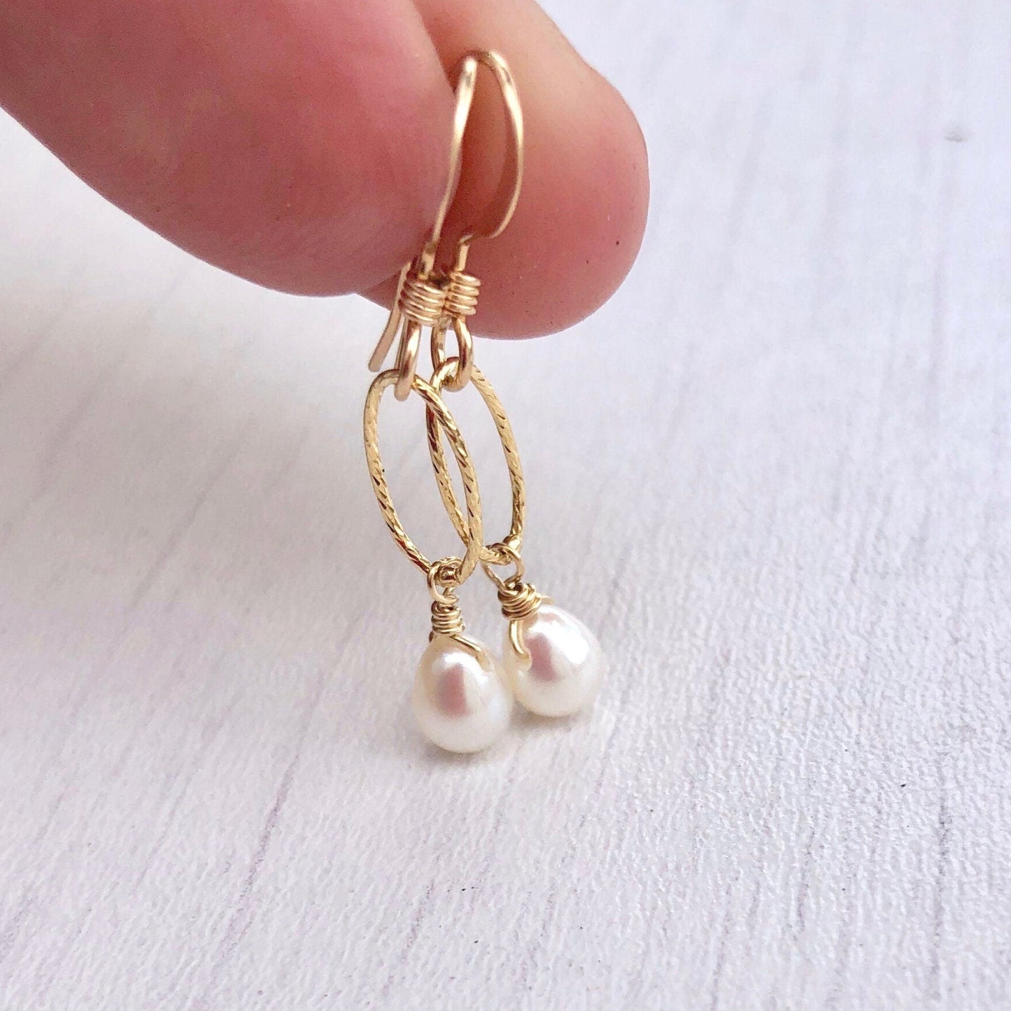 White Pearl Oval Link Earrings