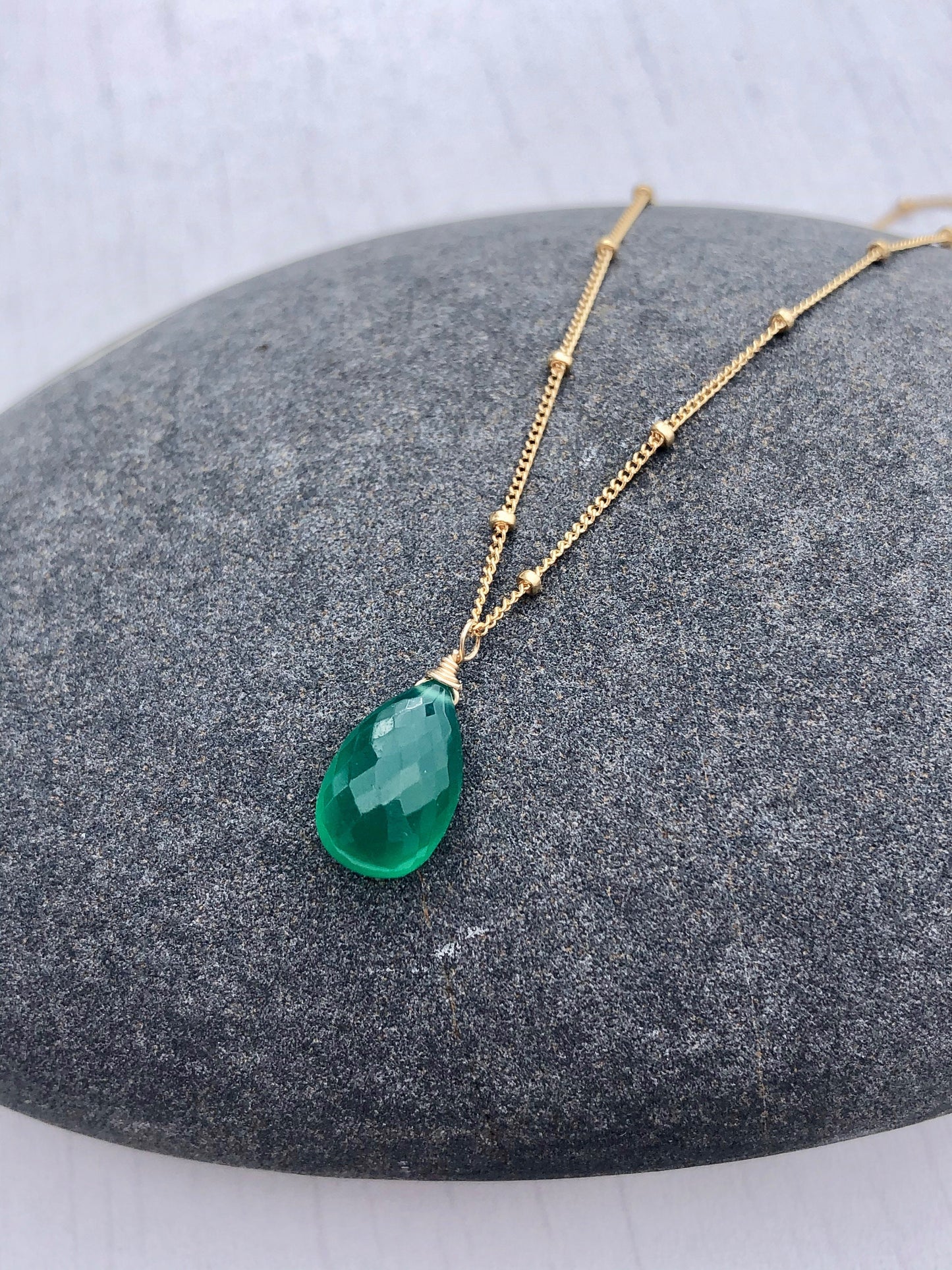 Green Onyx Teardrop Necklace- May Birthstone