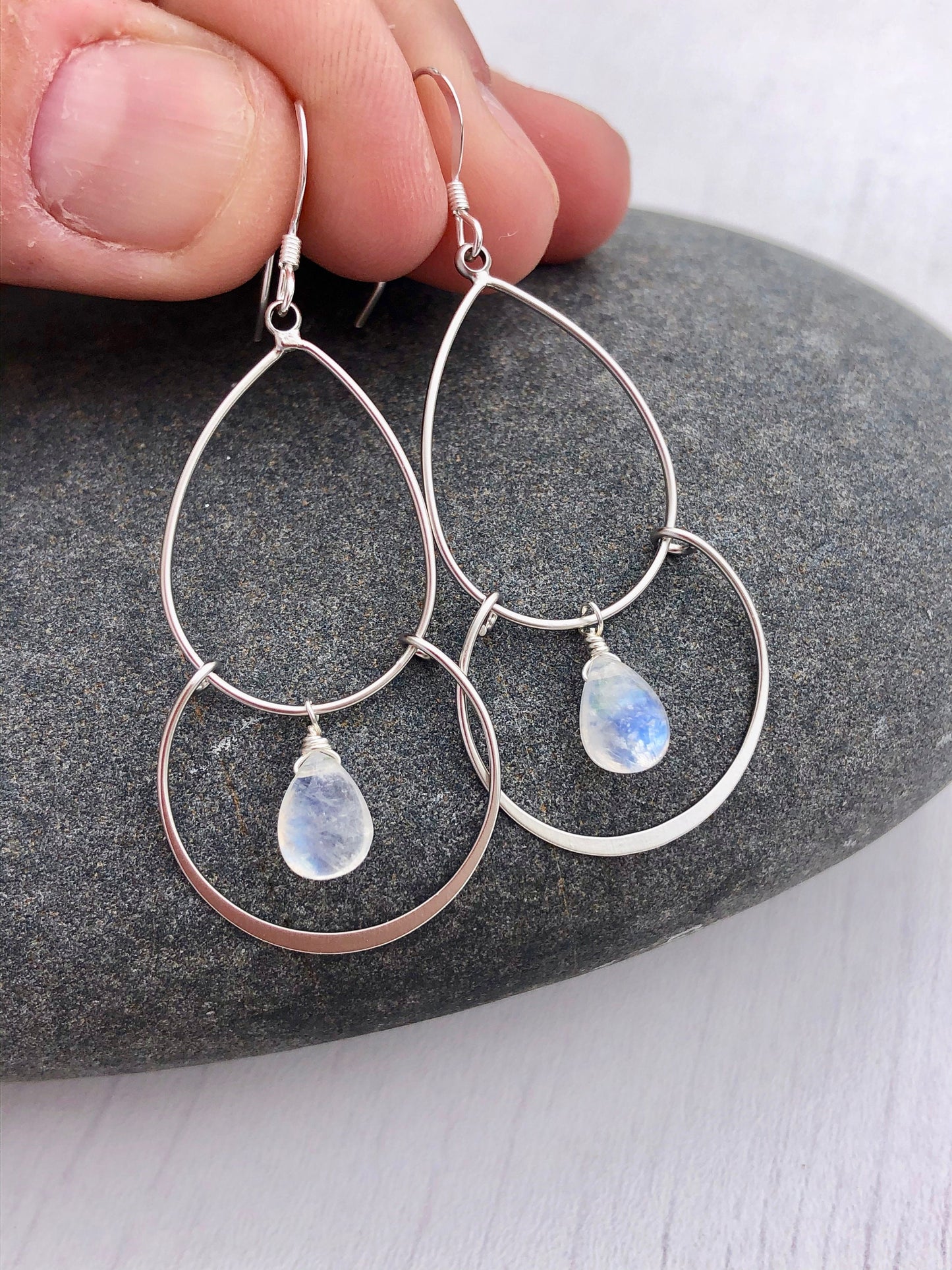 Rainbow Moonstone Double Chandelier Earrings