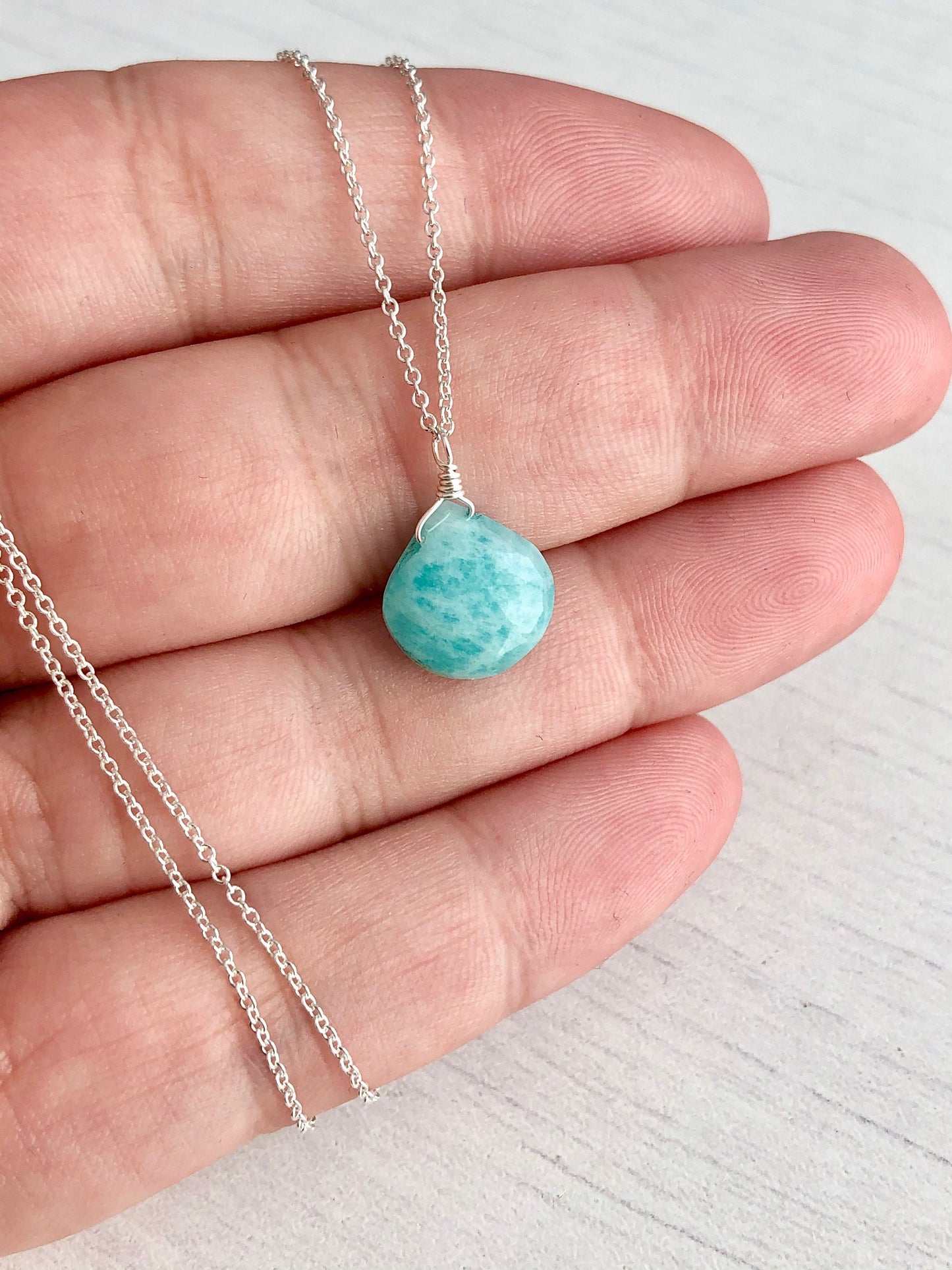 Amazonite Teardrop Necklace, Teal Energy Stone Pendant, Aqua Minimal Jewelry in Gold or Silver, Gift for Her.